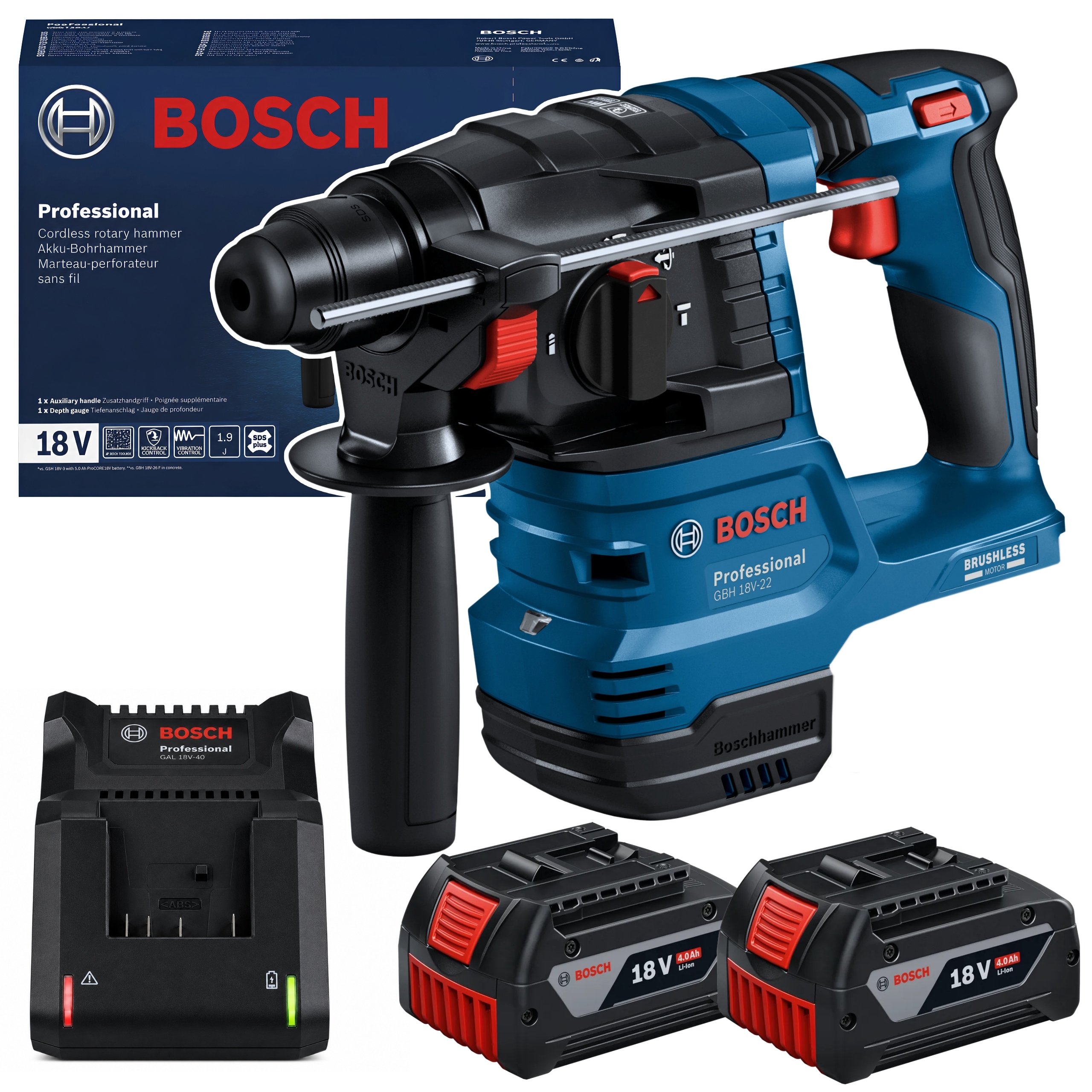 Młot Udarowo Obrotowy Bosch Professional Gbh 18V-22 18V 1.9J Sds+ 2xAKU 4.0