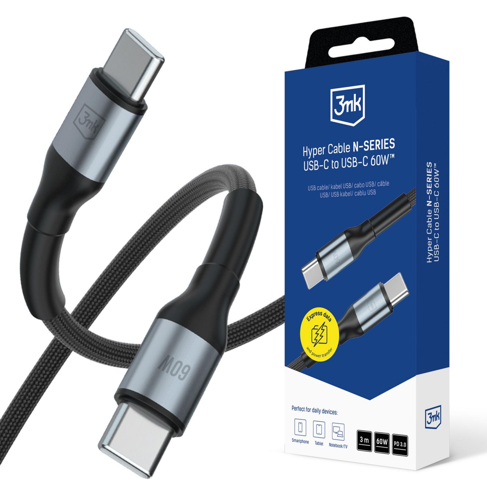 3MK Hyper Cable N-series C To C 3M Pd 3.0 Qc 3.0 20V/3A 60W Black