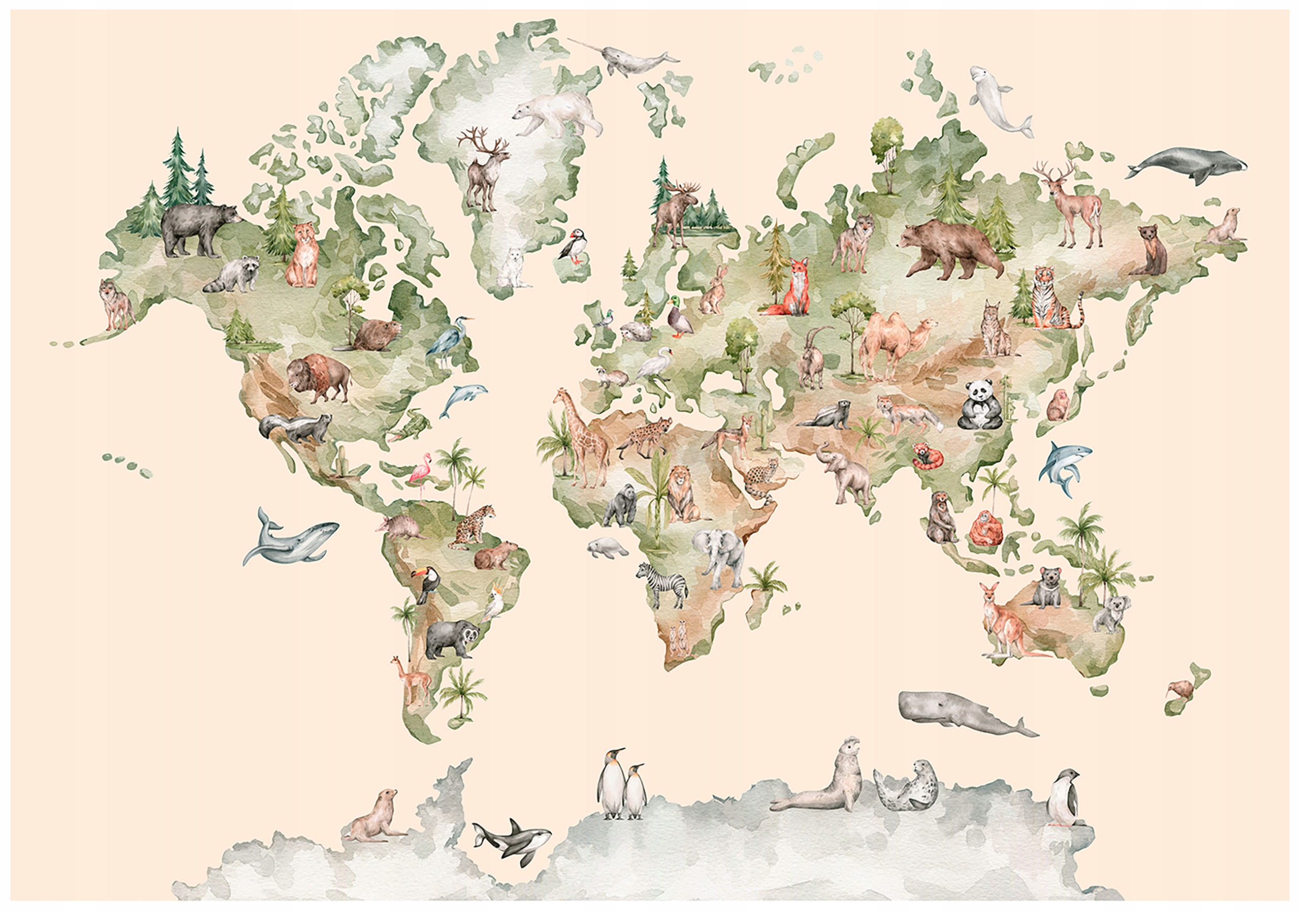 Vinylová fototapeta Děti Mapa světa Zvířata Boho 3D 254x184