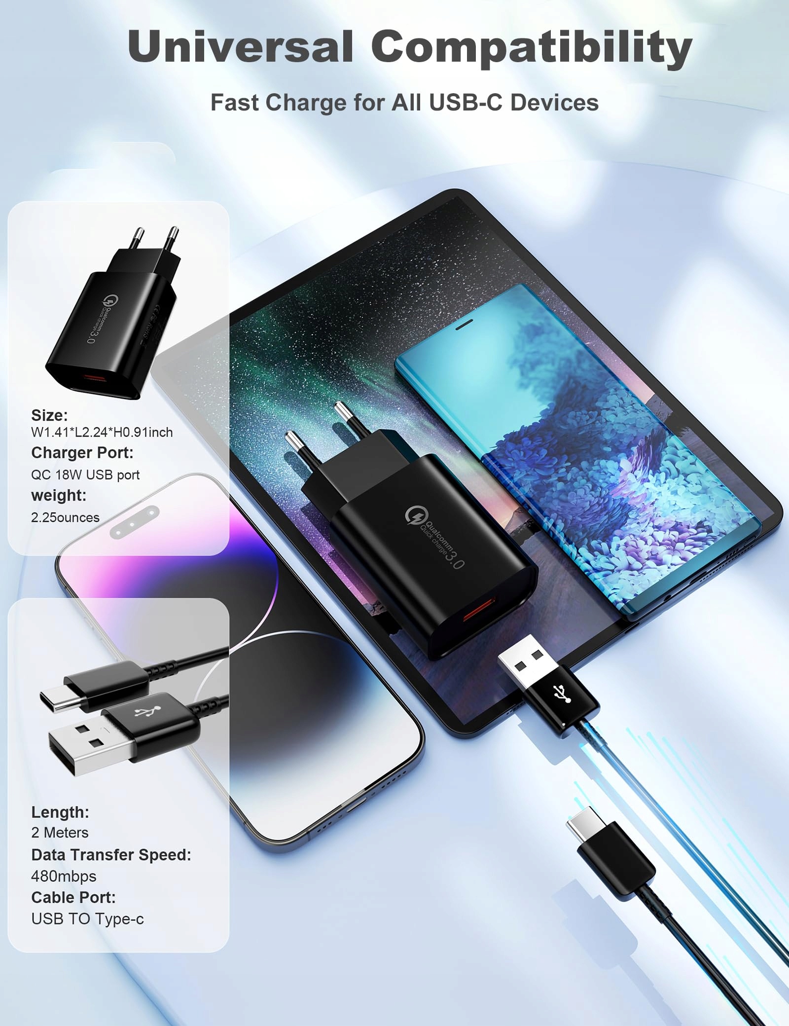 KAYSHOW USB-C Fast Charger 2m for Samsung Huawei Xperia Redmi — miniatura 6
