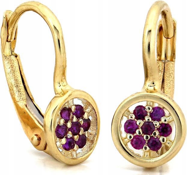 Náušnice zlaté 585 anglické jemné s červenými zirkony 14K módní