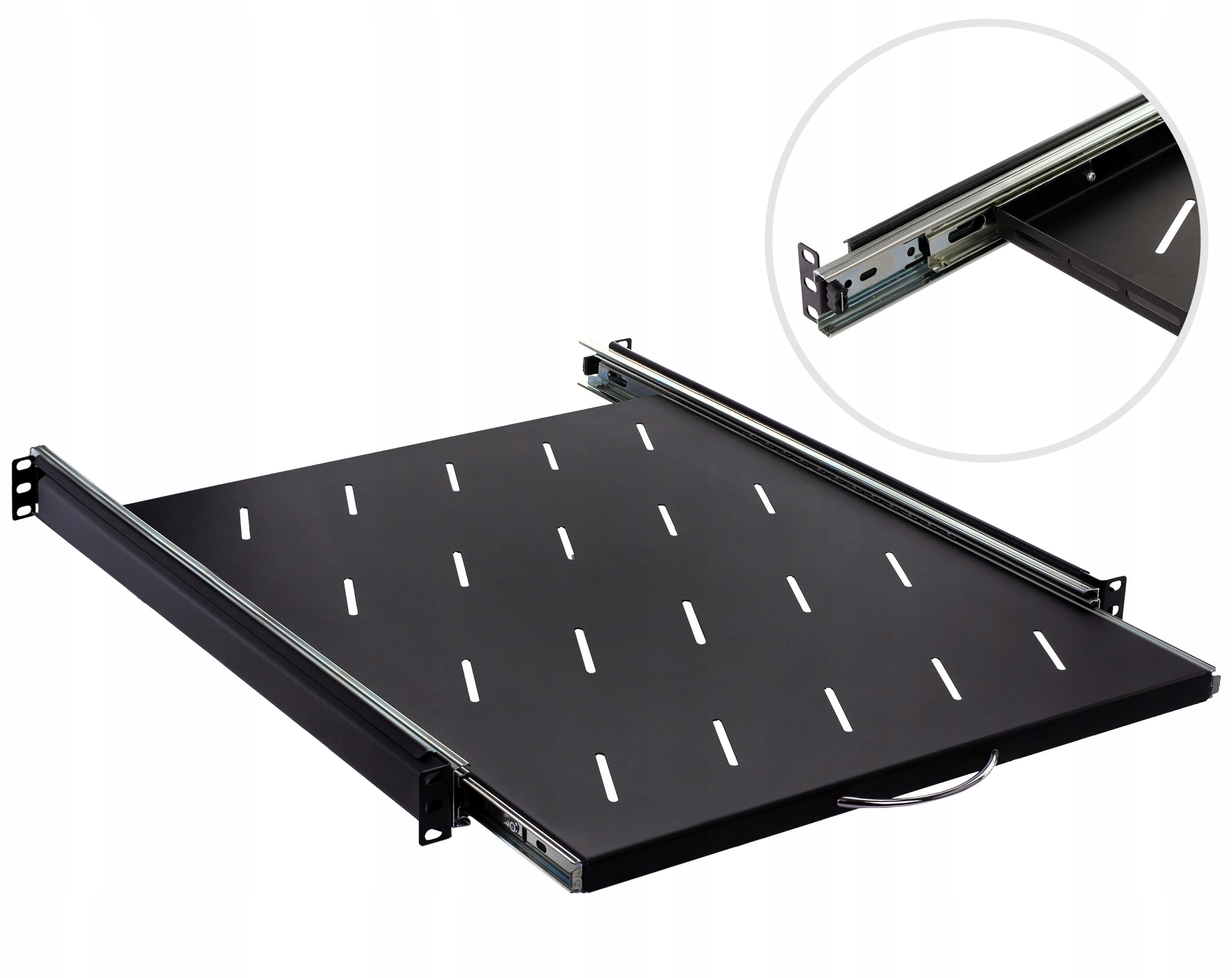 Półka Do Szafy 19" Z Otworami, 350 Mm, 1U, Wysuwana, Czarna