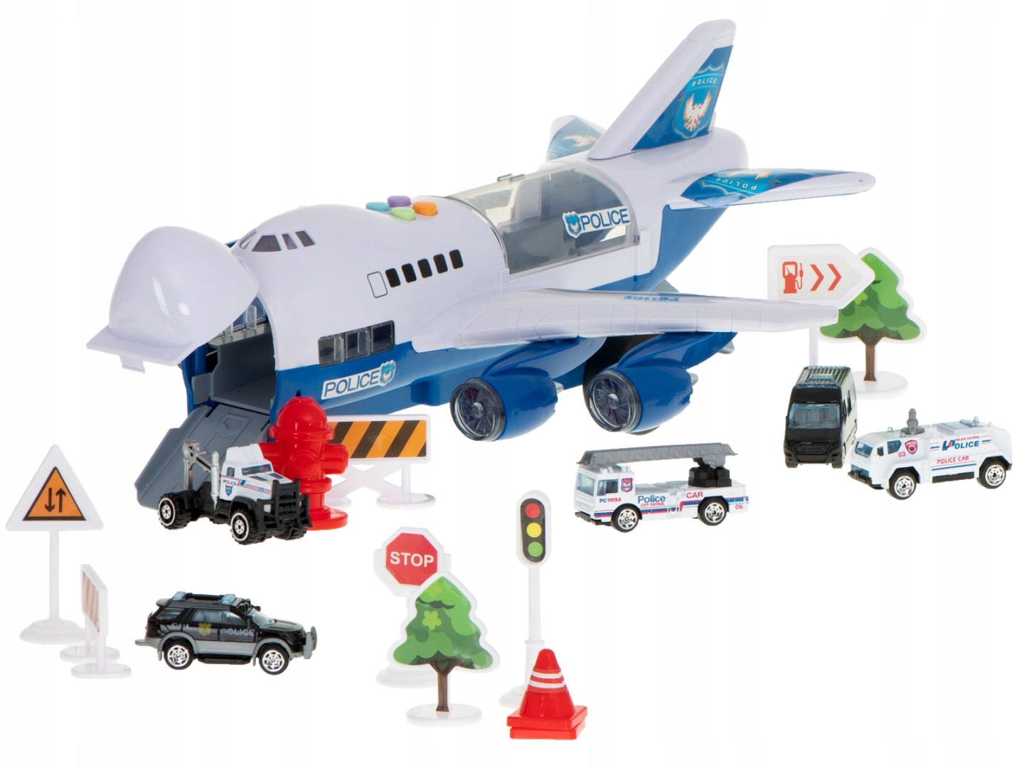 Transporter samolot + 6 aut policja bok/przód Skala 1:8