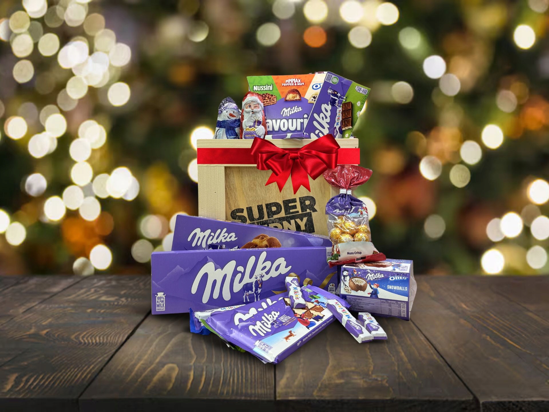 Levně Dárková Vánční bedna s Milka Čokoládou, vhodné na Vánoce, Narozeniny,Svátek