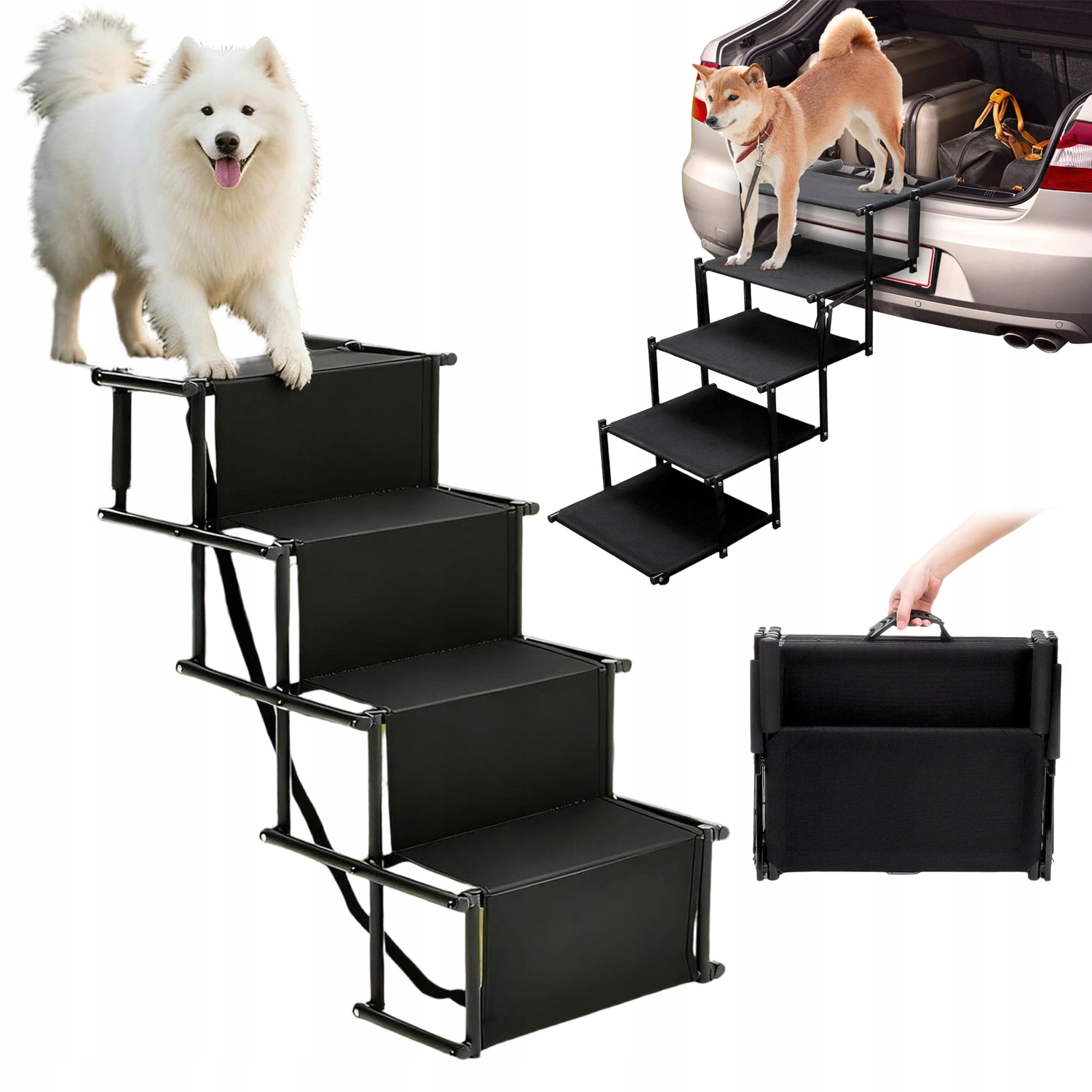 Levně Schůdky Pro Psa Skládací 4 Stupně Nosnost 80 Kg Protiskluzové