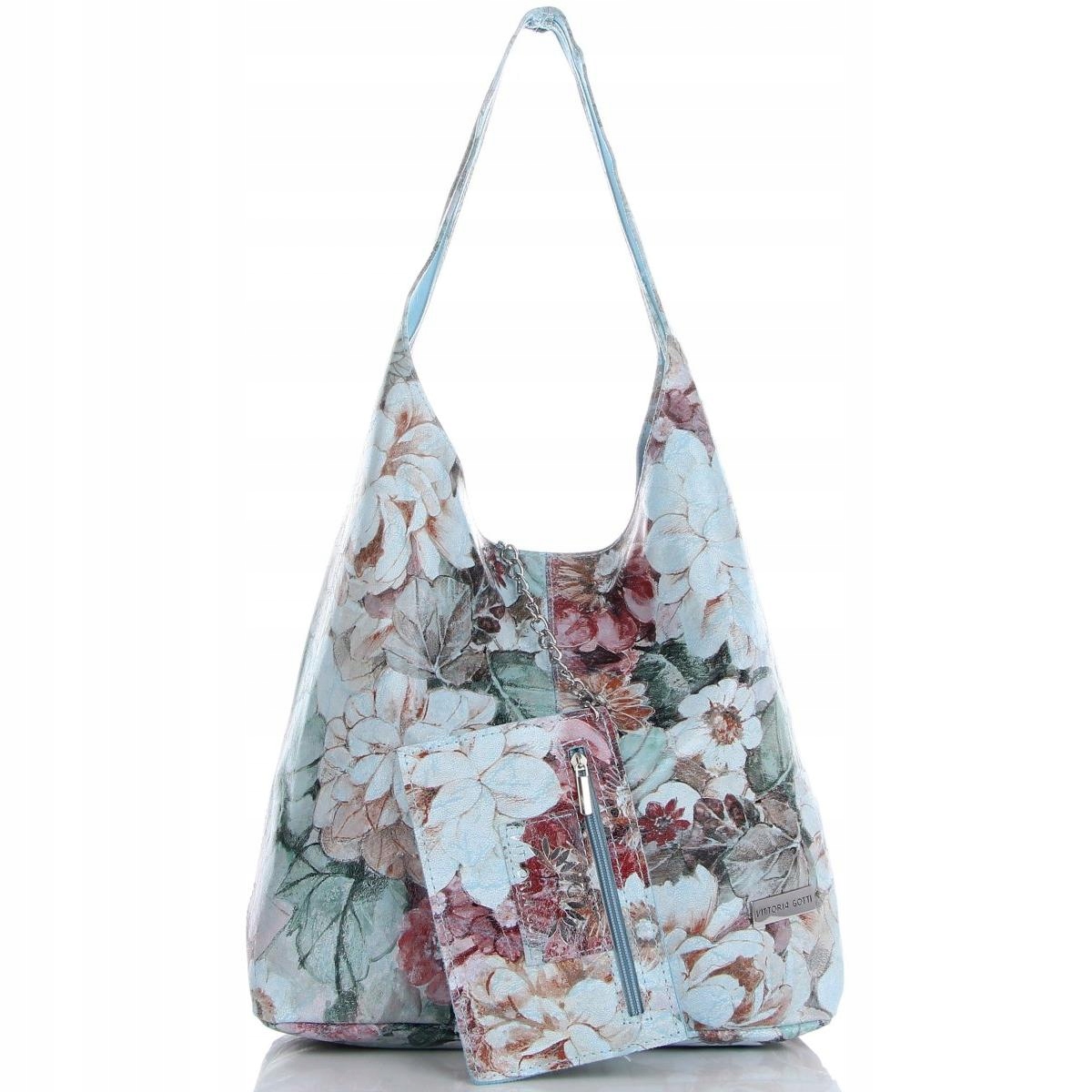 Kožená nákupní taška s květinami Vittoria Gotti Modrá