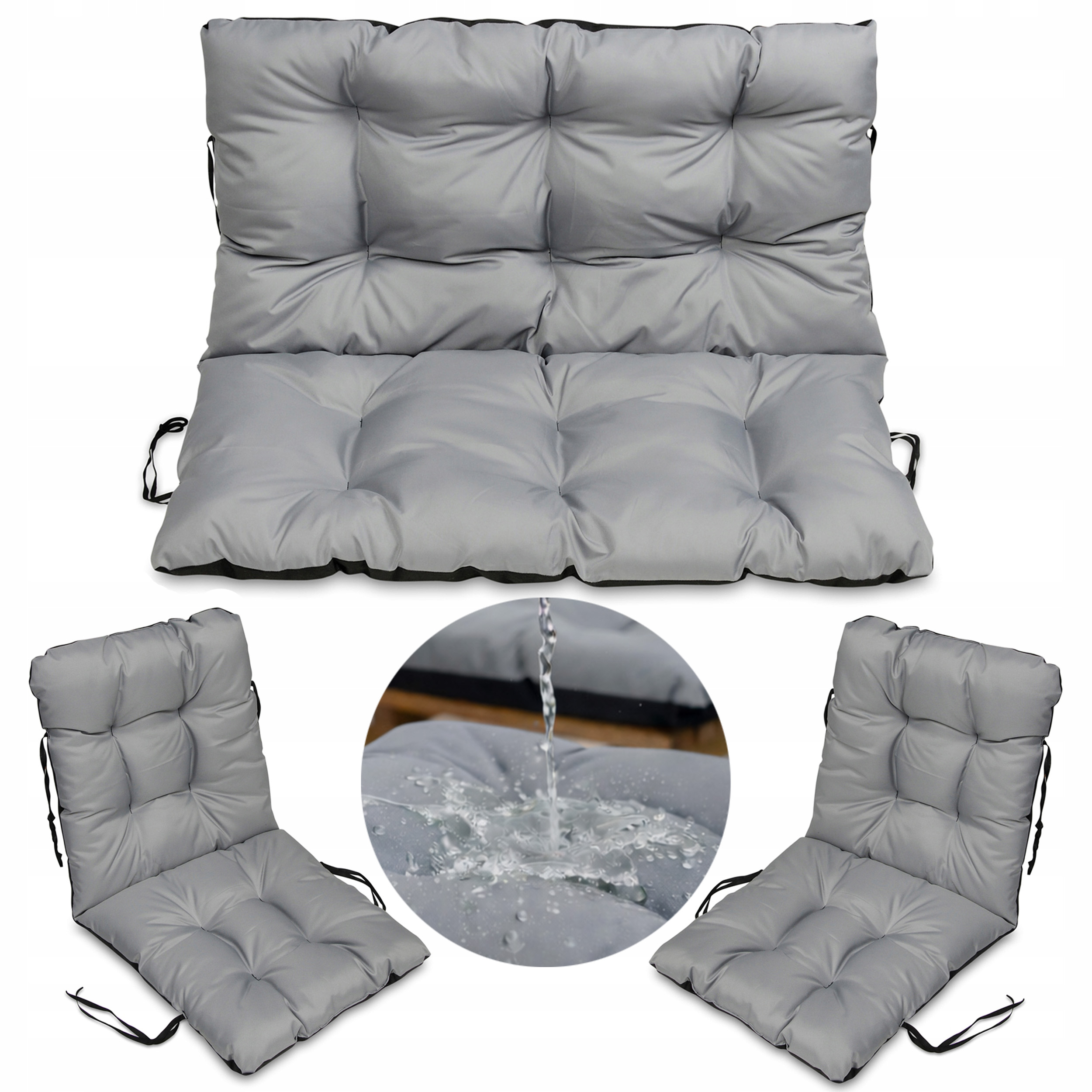 Set 2+1 polštáře na ratanový nábytek voděodolné 120x60x50 Ocel