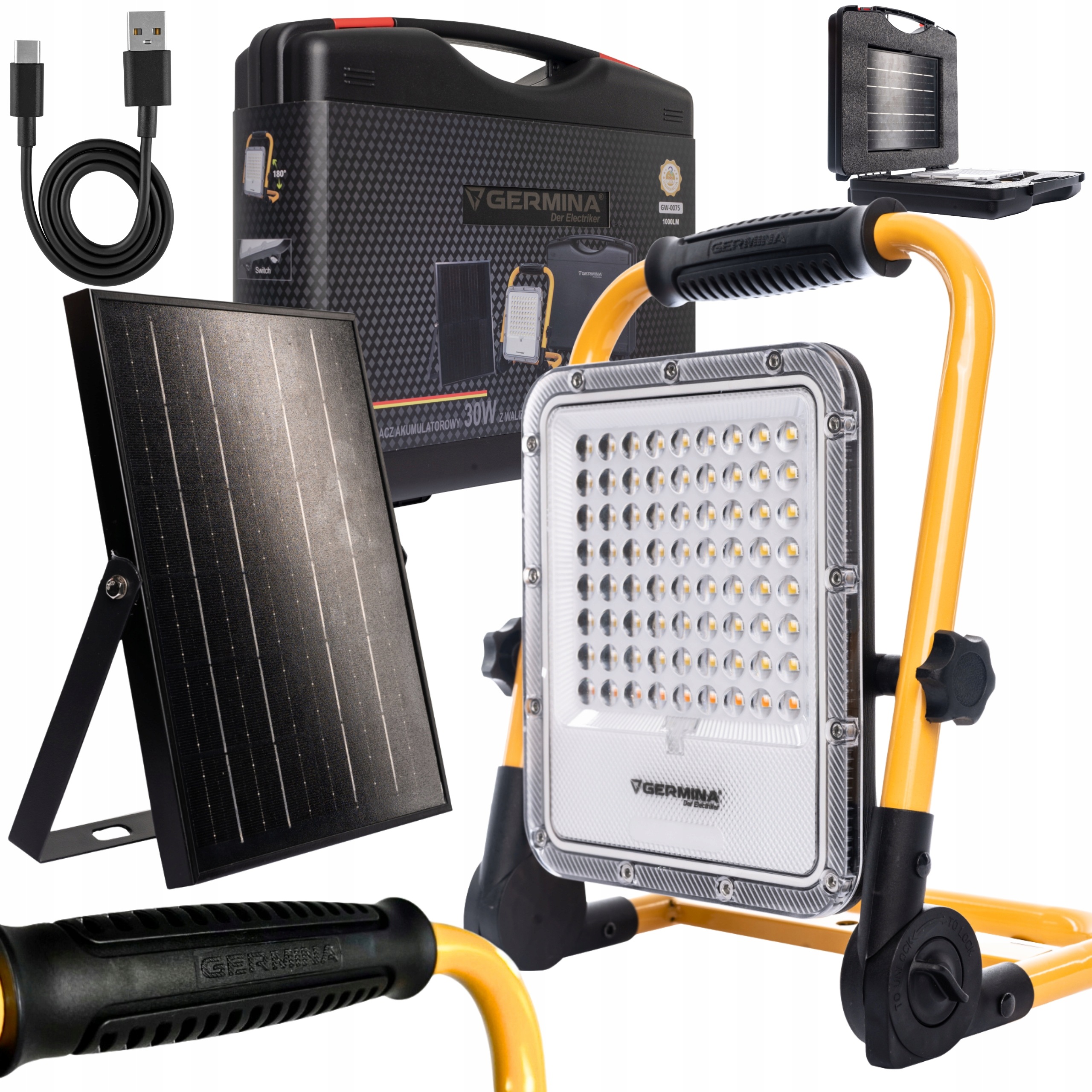 Halogen Led zářič 50W stavební pracovní lampa rukojeť Akumulátorová