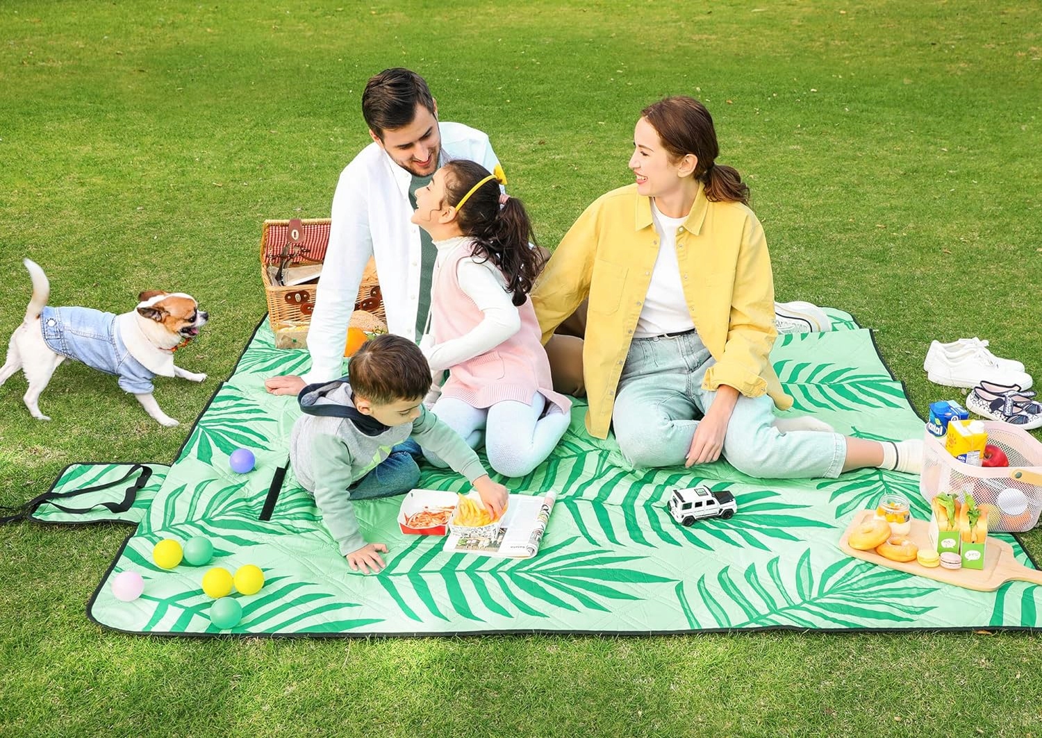 DUŻY KOC PIKNIKOWY 200x200 cm WODOODPORNY MATA PLAŻOWA PIKNIKOWA GRILL PARK Model Duży koc plażowy zielona paproć