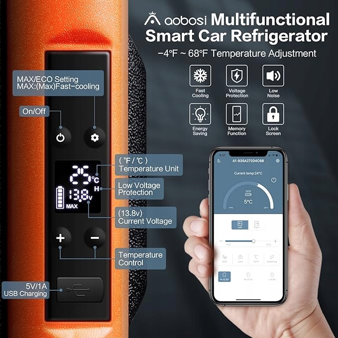 Lodówka samochodowa AAOBOSI 12 V - 44 kwarty (41 l) Przenośna lodówka z zam Pojemność 33 l