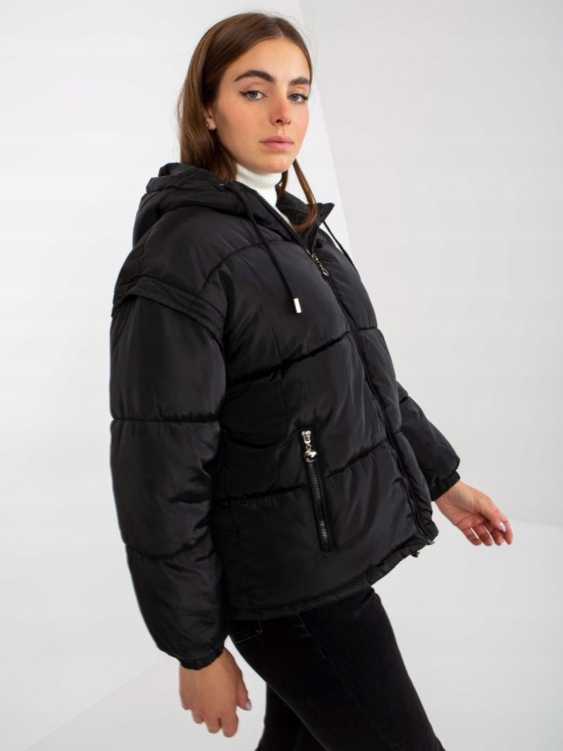 Čierna zimná bunda 2v1 s odnímateľnými rukávmi veľ. M
