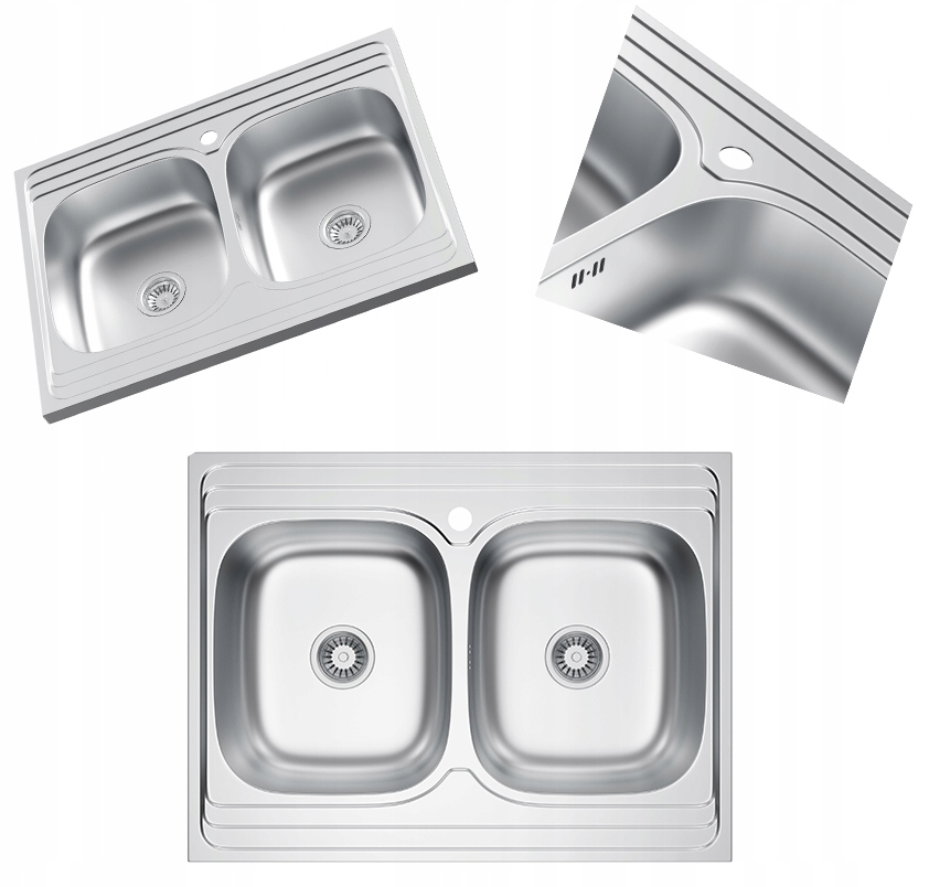 Oceľový Nanášací Drez Dvojkomorový Chróm Satén 80x60 Drez Sifón