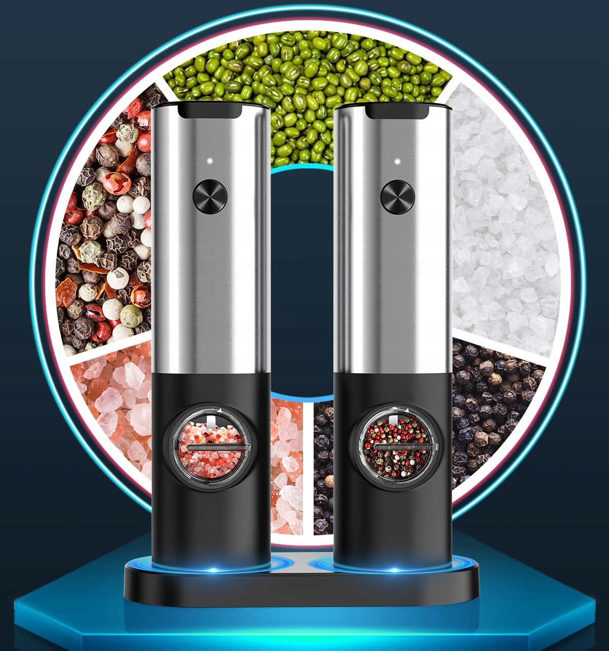 ELEKTRYCZNY MŁYNEK DO SOLI I PIEPRZU, ŁADOWANY PRZEZ USB, ZE ŚWIATŁEM LED Moc 25 W