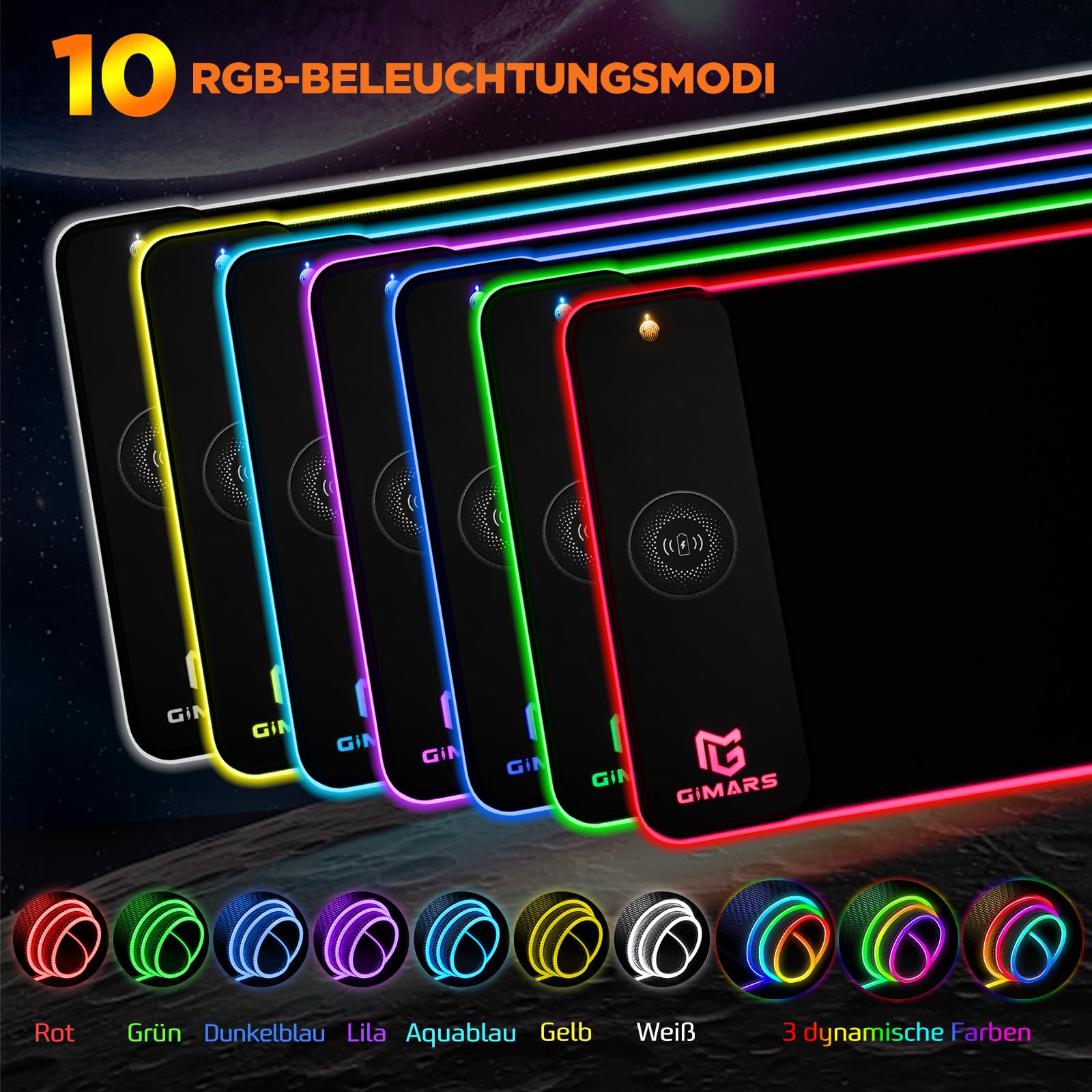 GIMARS Podkładka Gamingowa RGB XXL 800x300x5mm Bezprzewodowe Ładowanie 15W — miniatura 2