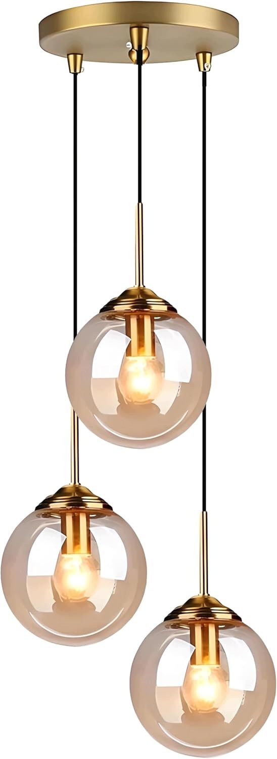 Závesná lampa HJXDtech Vintage Industr, sklenené gule E27, jantár, 3 svetlá