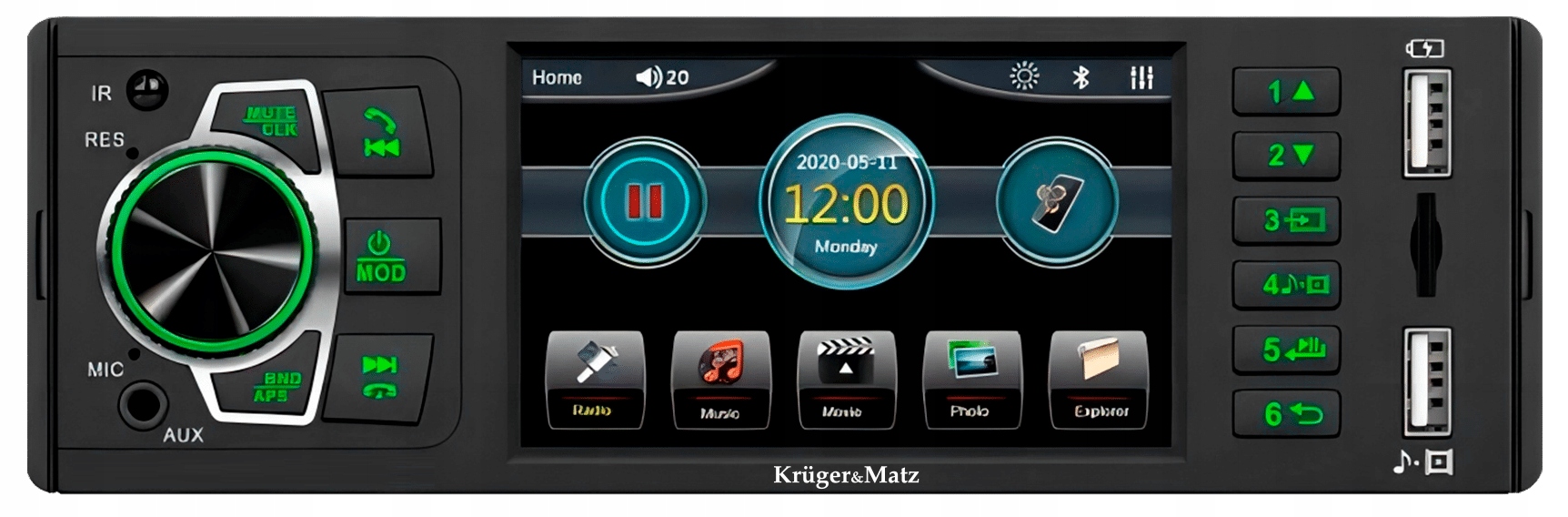 Kruger&Matz KM2015 Autorádio 1DIN LCD 4'' MP4 Avi Jpg Bluetooth