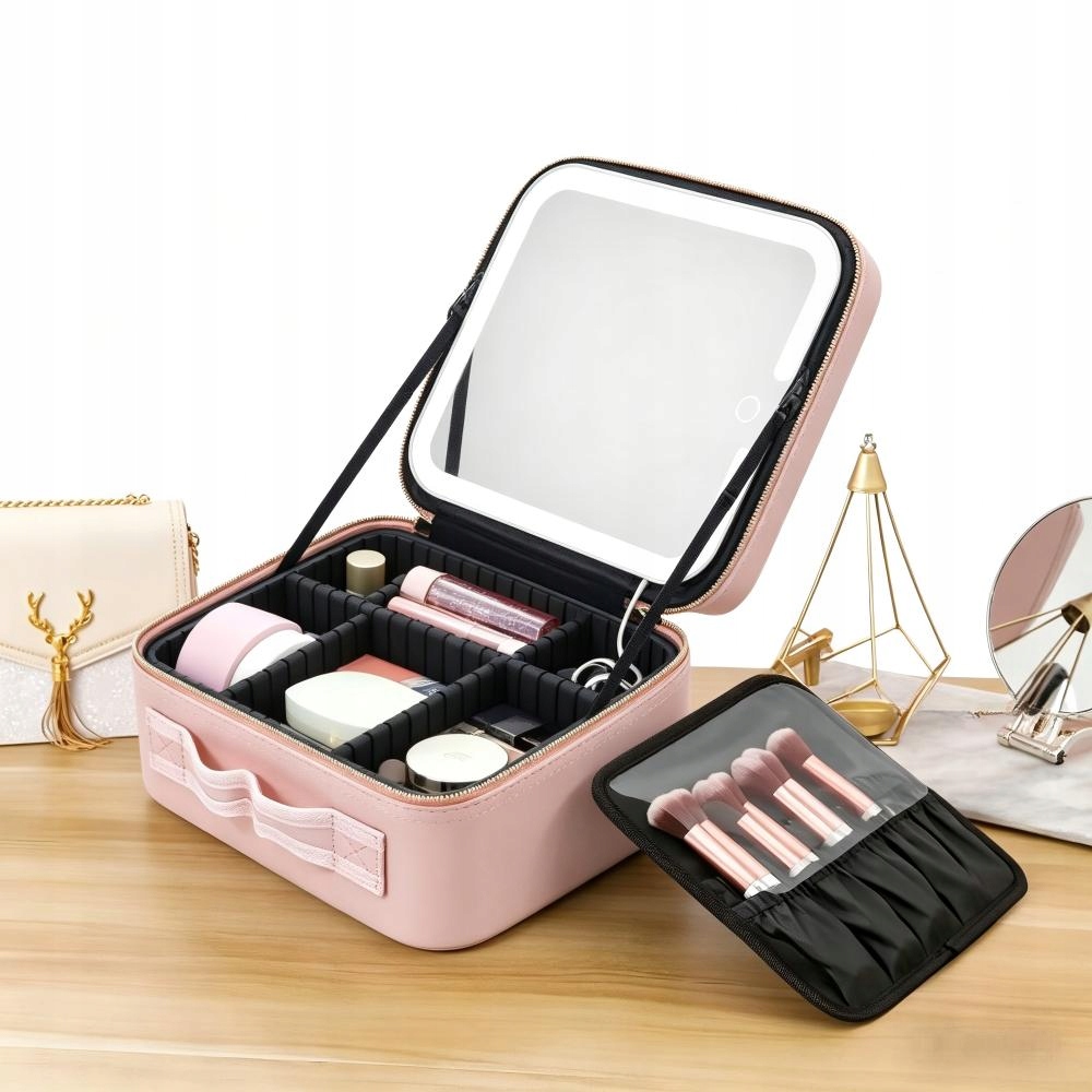 Kosmetická Taška S Led Zrcátkem Kožený Kufřík Makeup Svátek Matek Dárek