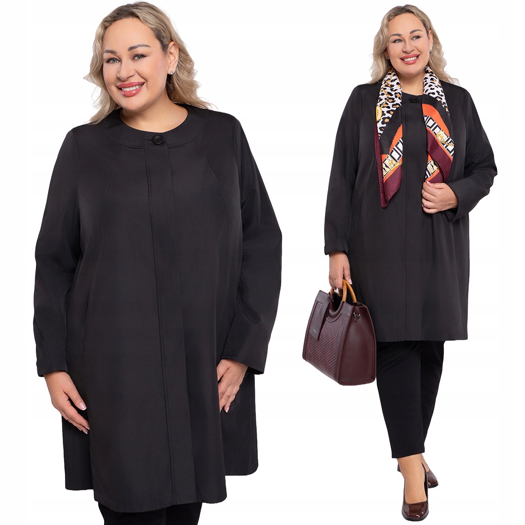 Elegantní černý kabátek plus velikost velikost 58
