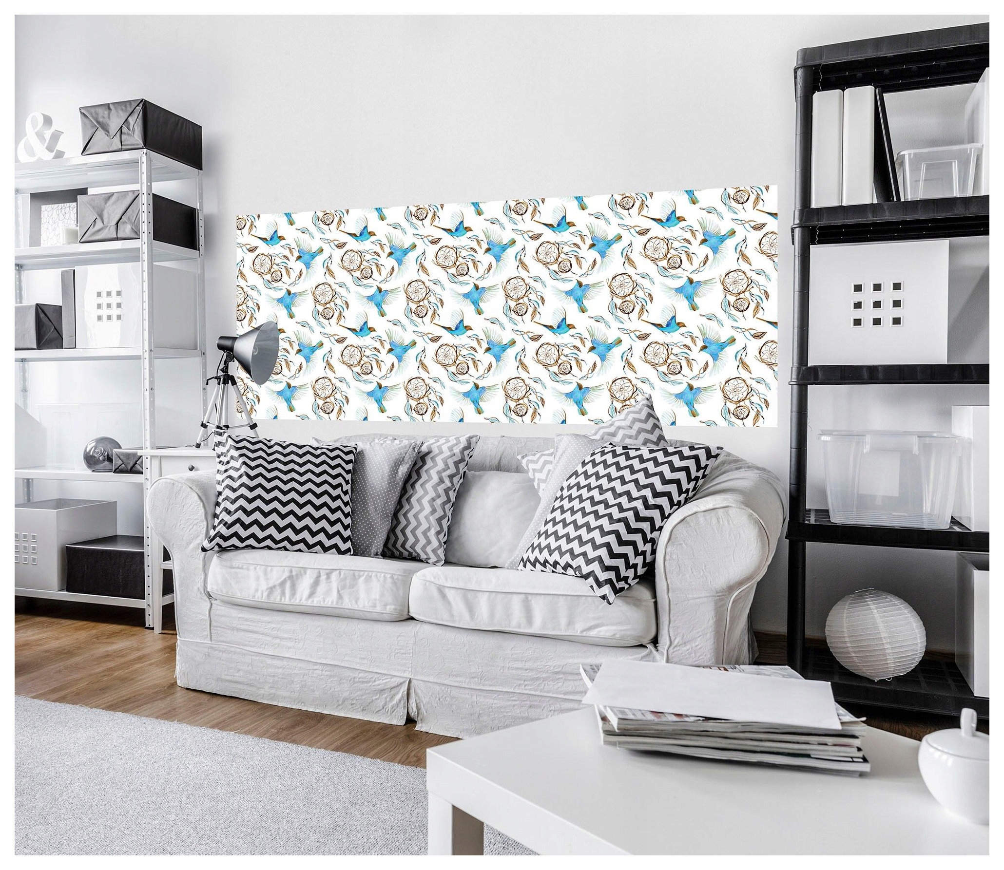 Fototapeta flizelina Ptáci Lapače snů světle modrá klid lehkost 250x104 lepidlo