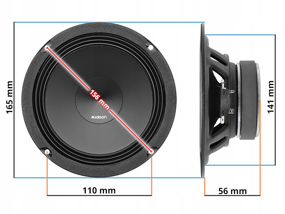GŁOŚNIKI SAMOCHODOWE AUDISON DO VW T5 Multivan Głębokość mocowania 56 mm