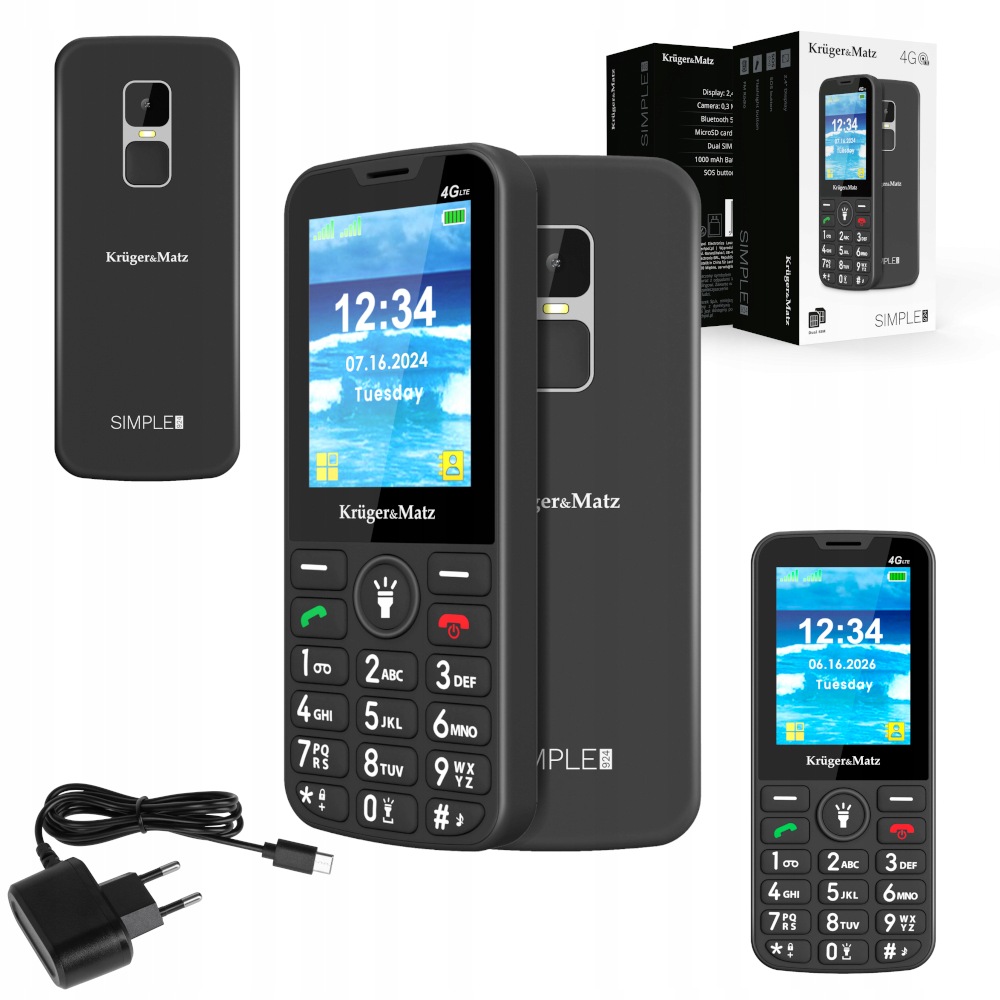 Seniorský mobilní telefon Kruger&Matz Simple 924 4G černý 48 Mb Ram 128 Mb