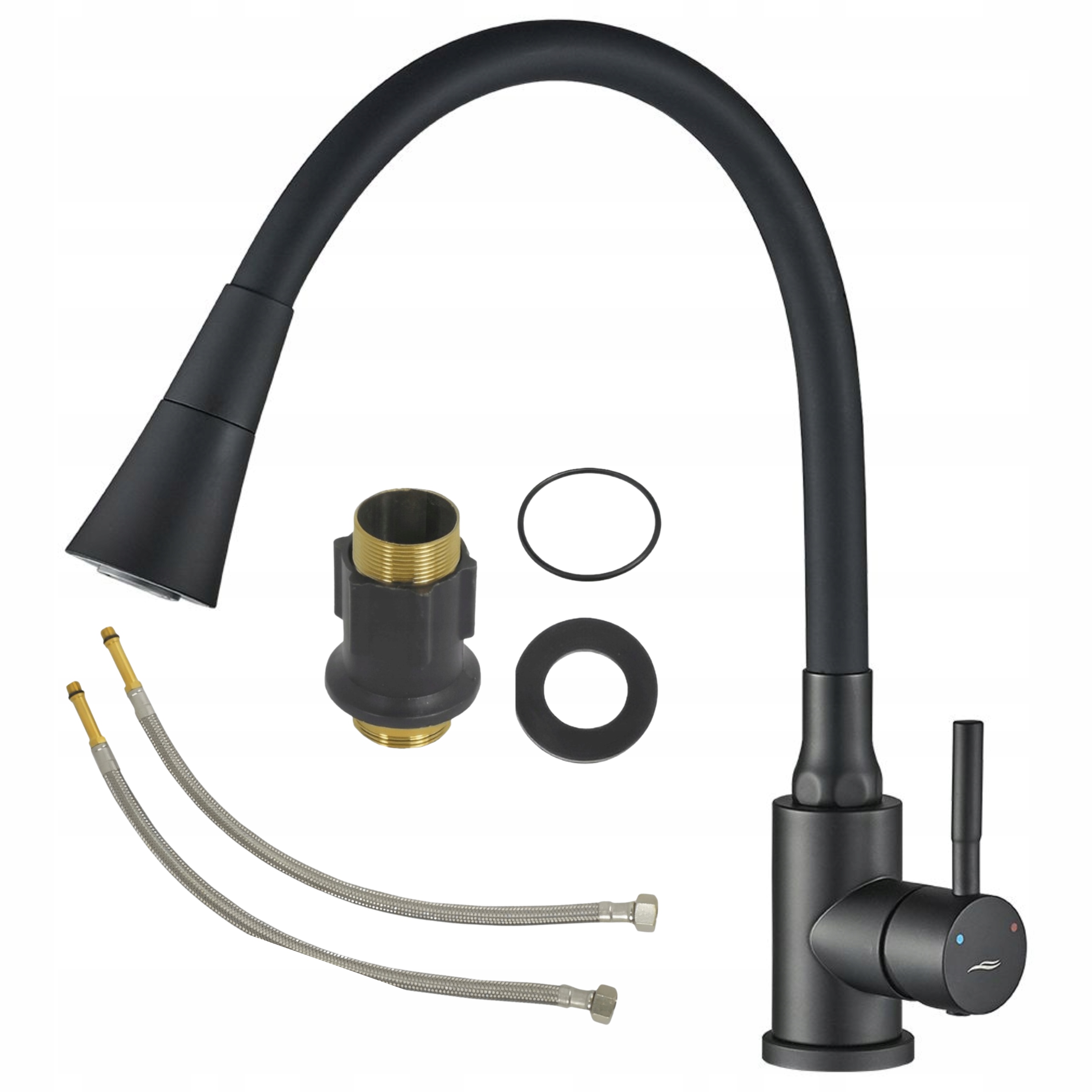 Černá Kuchyňská Stojánková Dřezová Baterie S Flexibilním Výtokem