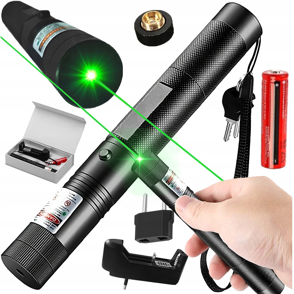 Laser Wskaźnik Laserowy Mocny Zielony Punktowy Akumulator Ładowarka 4w1