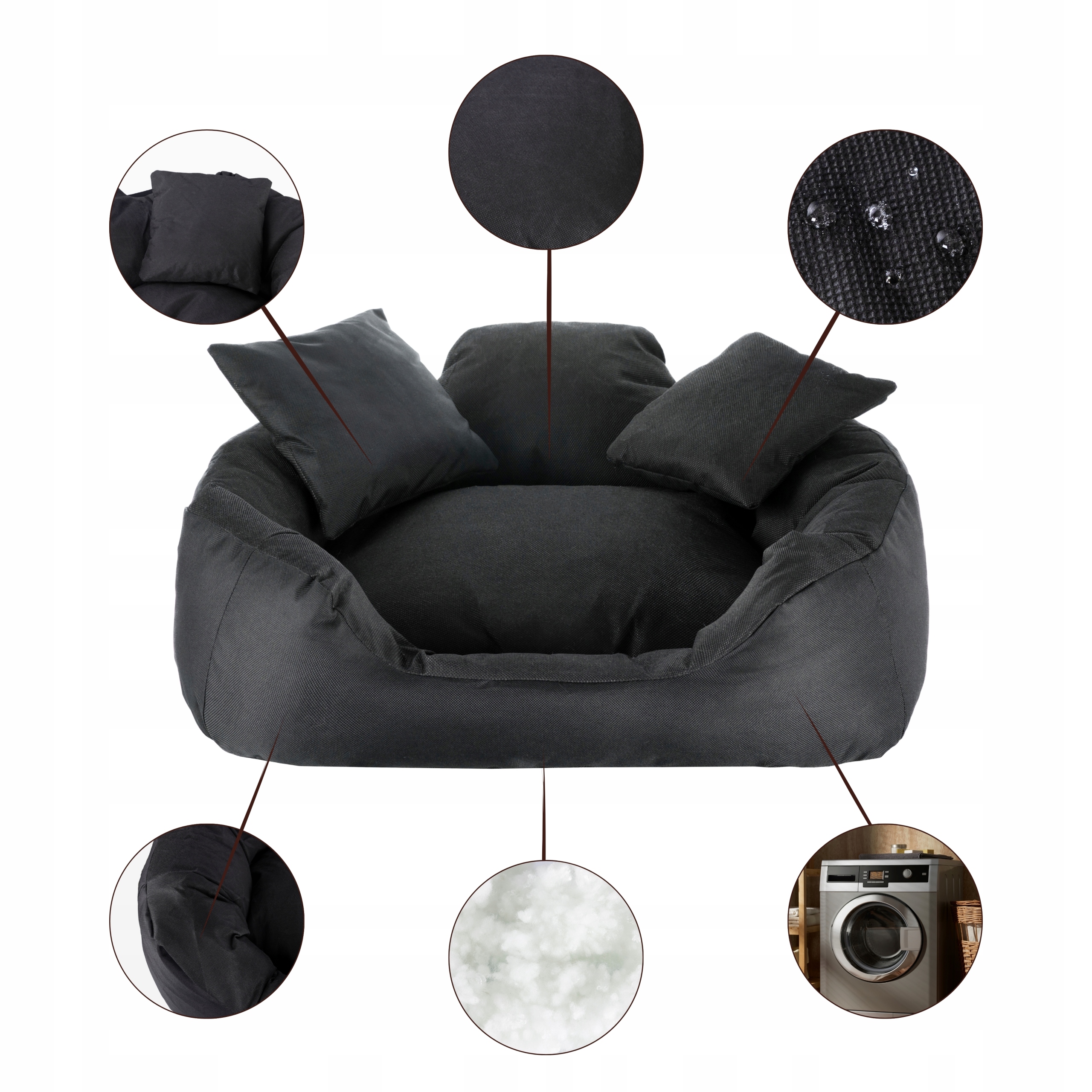 Levně Pelíšek pro psa kočku Potah Pohovka Kotec Vodotěsná 55 x 45 cm Černá