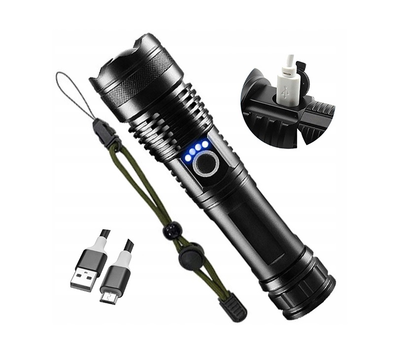 ВОЕННЫЙ ТАКТИЧЕСКИЙ ФОНАРИК КЛАССИЧЕСКИЙ СВЕТОДИОДНЫЙ ЗУМ USB