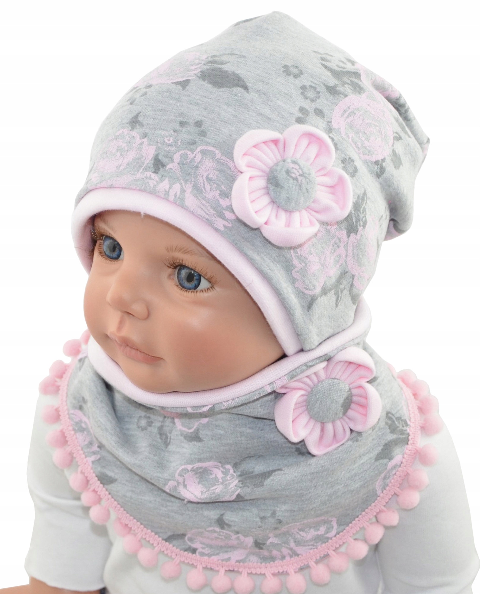 

Czapka i chusta 48-52cm róże szare