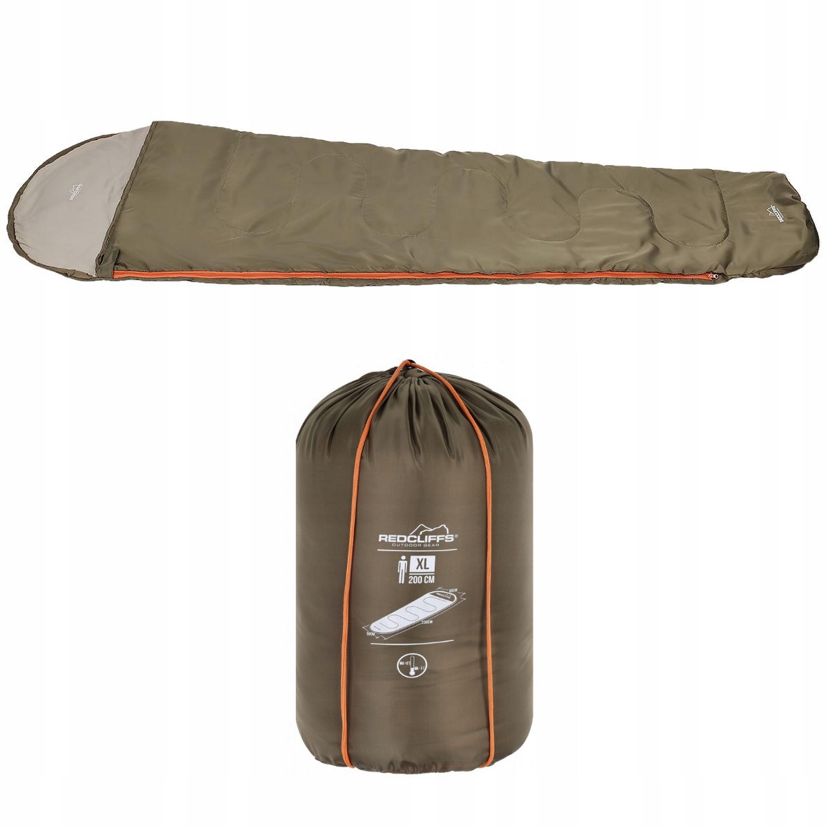 Śpiwór turystyczny typ Mumia kołdra z kapturem Redcliffs Khaki 230 x 80 cm