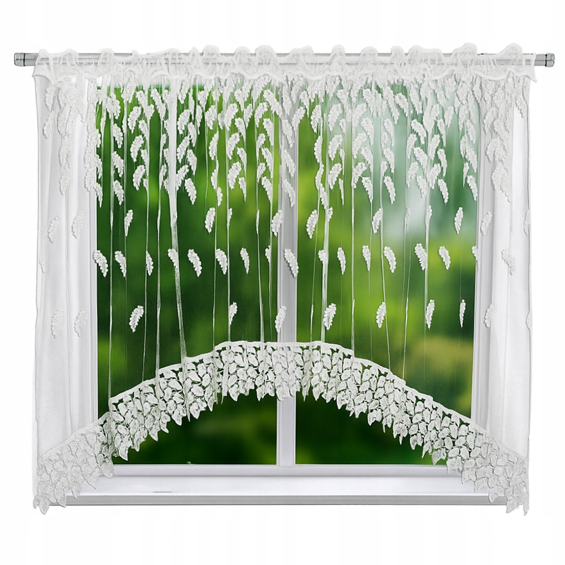 Markýzová Záclona Vyšívaná S Guipurou V Oblouku Na Pásku 500 x 160 cm Bílá 7177