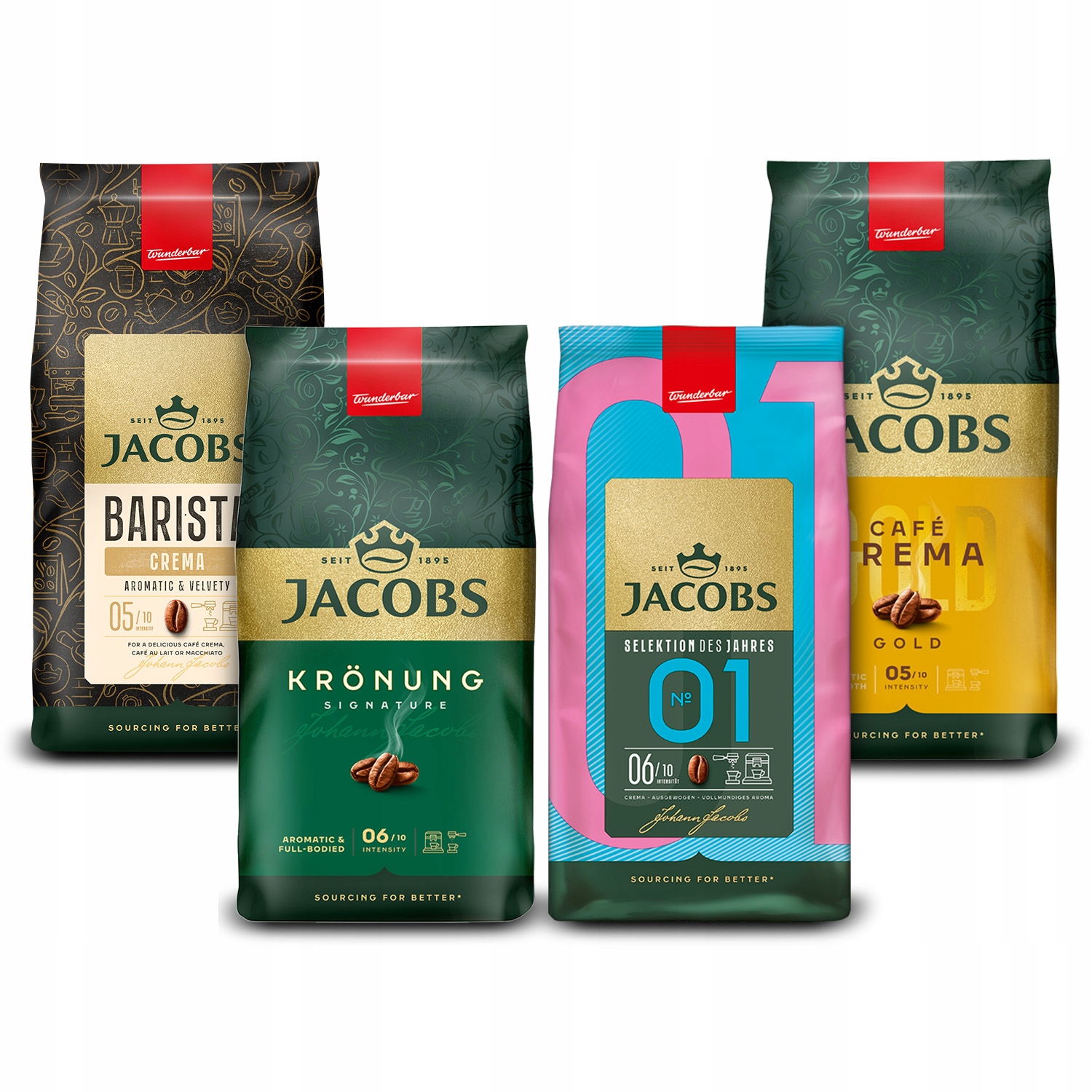Kawa ziarnista Jacobs Kronung, Crema Gold, Selection, Barista Crema, 4x 1kg