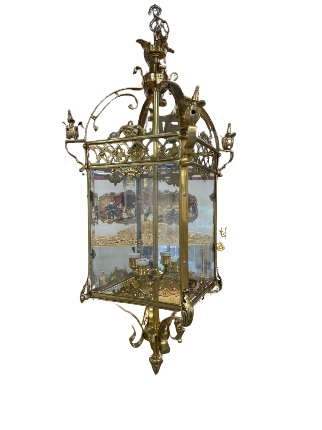 PAŁACOWA WISZĄCA LAMPA z brązu LATARNIA 100 cm