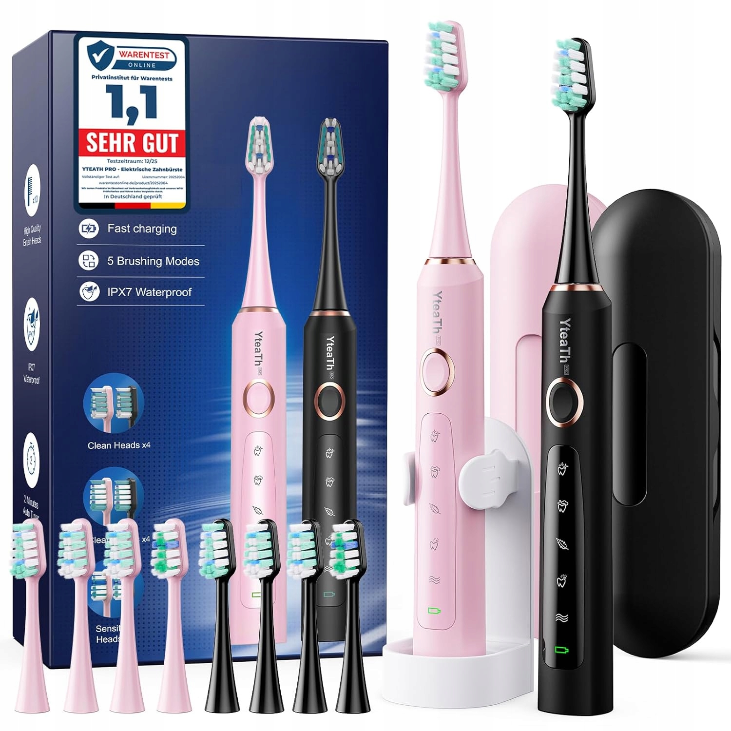 Elektryczna Szczoteczka Do Zębów Yteath 2 Szt. Różowa Czarna 1A205