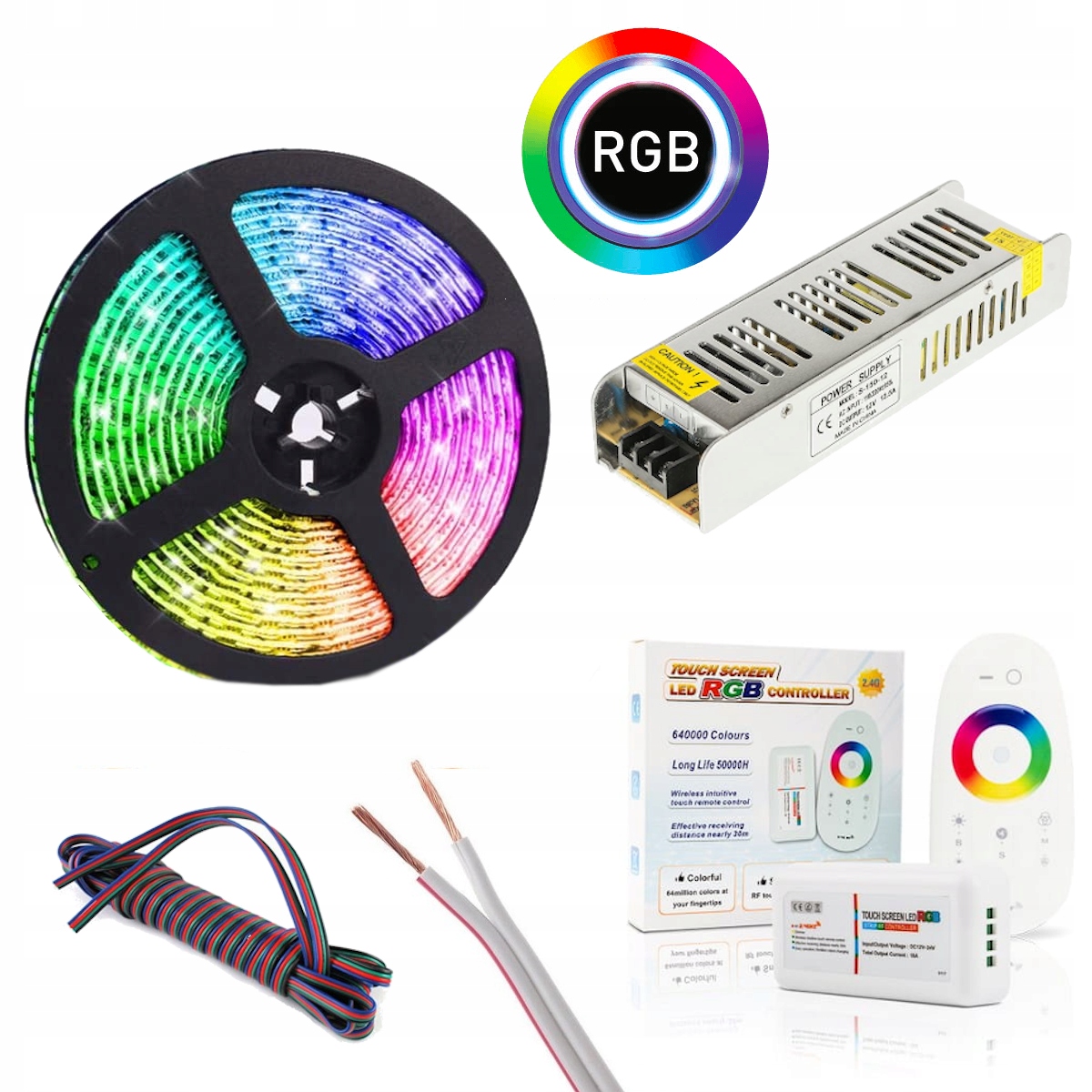 

Zestaw 5m Rgb taśma Led 5050 Zasilacz Sterownik