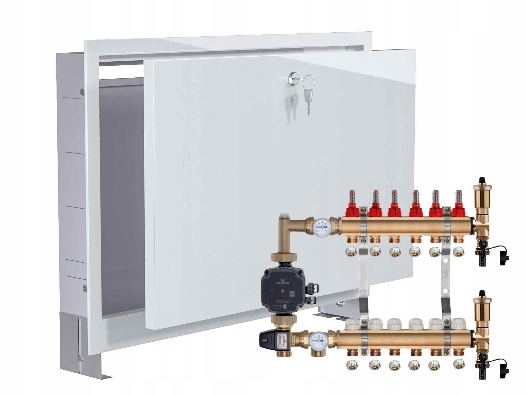 Mosazný Rozdělovač Podlahy 7 S Čerpadlem Grundfos+podomítková Skříňka+pex