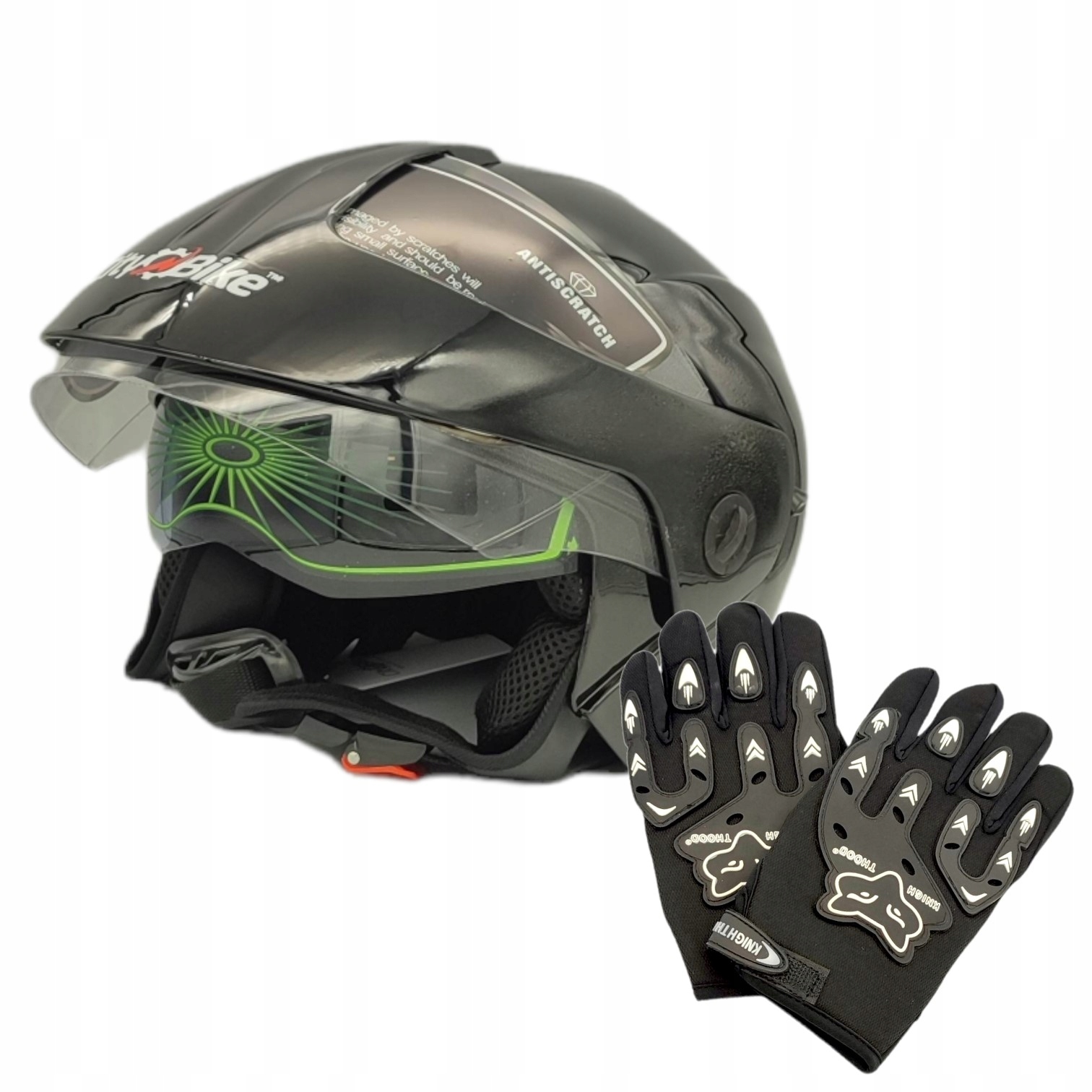 KASK OTWARTY MOTOCYKL SKUTER BLENDA RĘKAWICE S