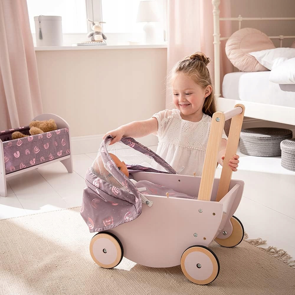 howa Wózek dla lalek Rainbow z drewna ze składanym daszkiem 25502 Rodzaj głęboki