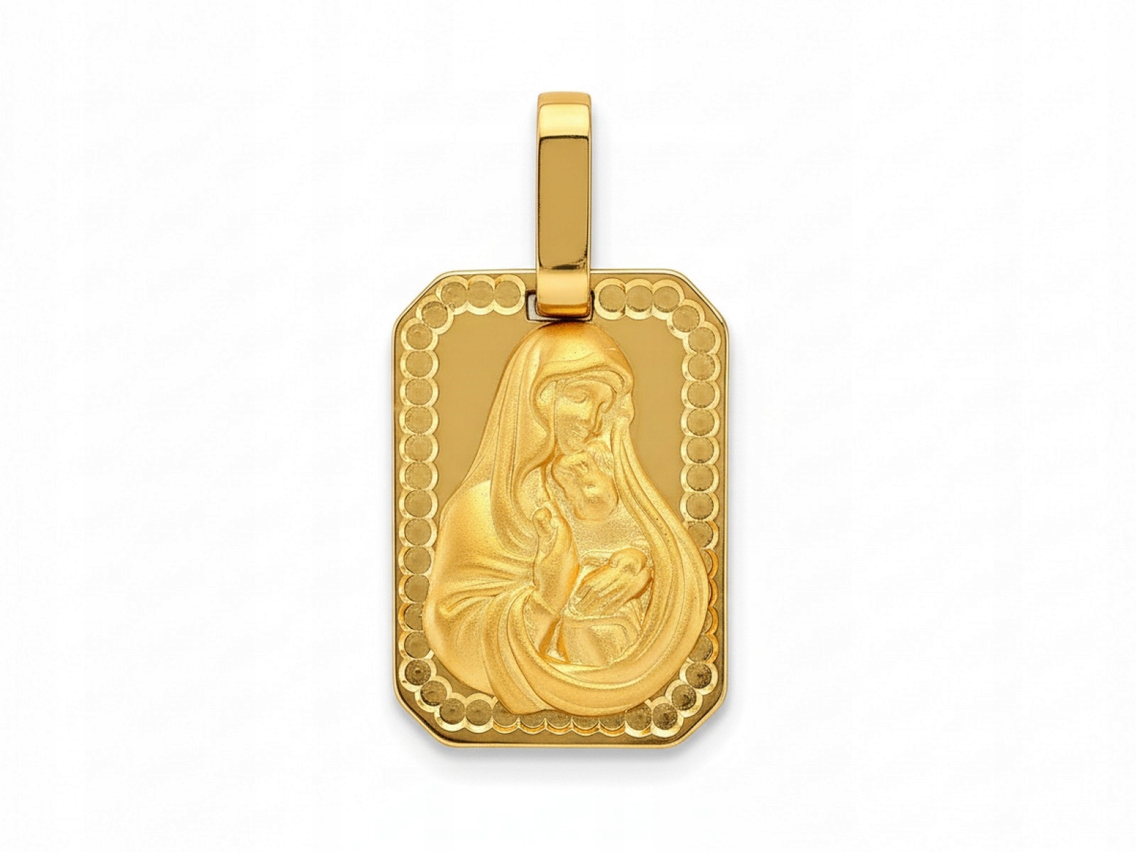 Zlatý obdélníkový medailon 585 Matka Boží s dítětem 1.32 g na svaté přijímání