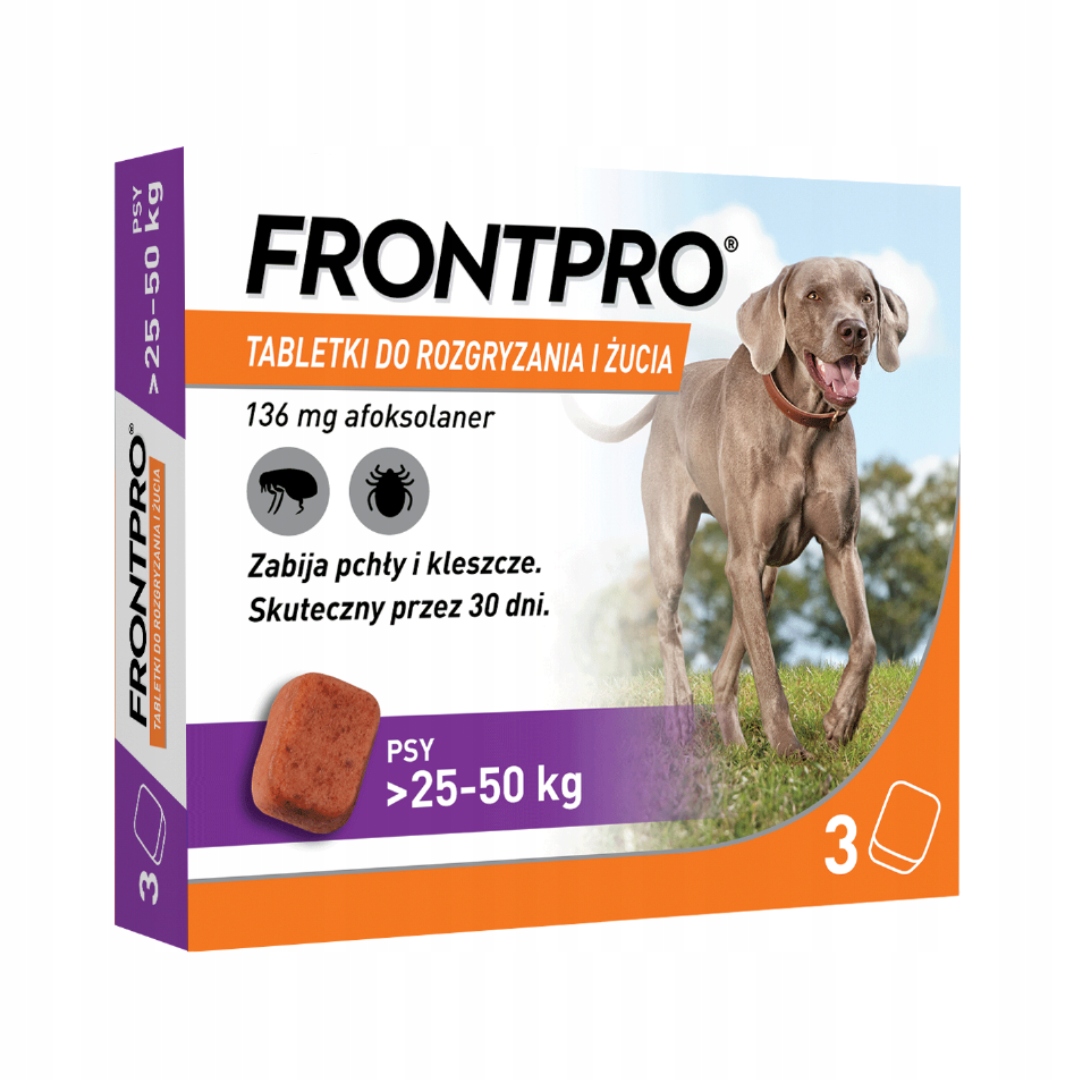 Frontpro Tabletki 3 szt. dla psa smakowa na pchły i kleszcze 25-50 kg