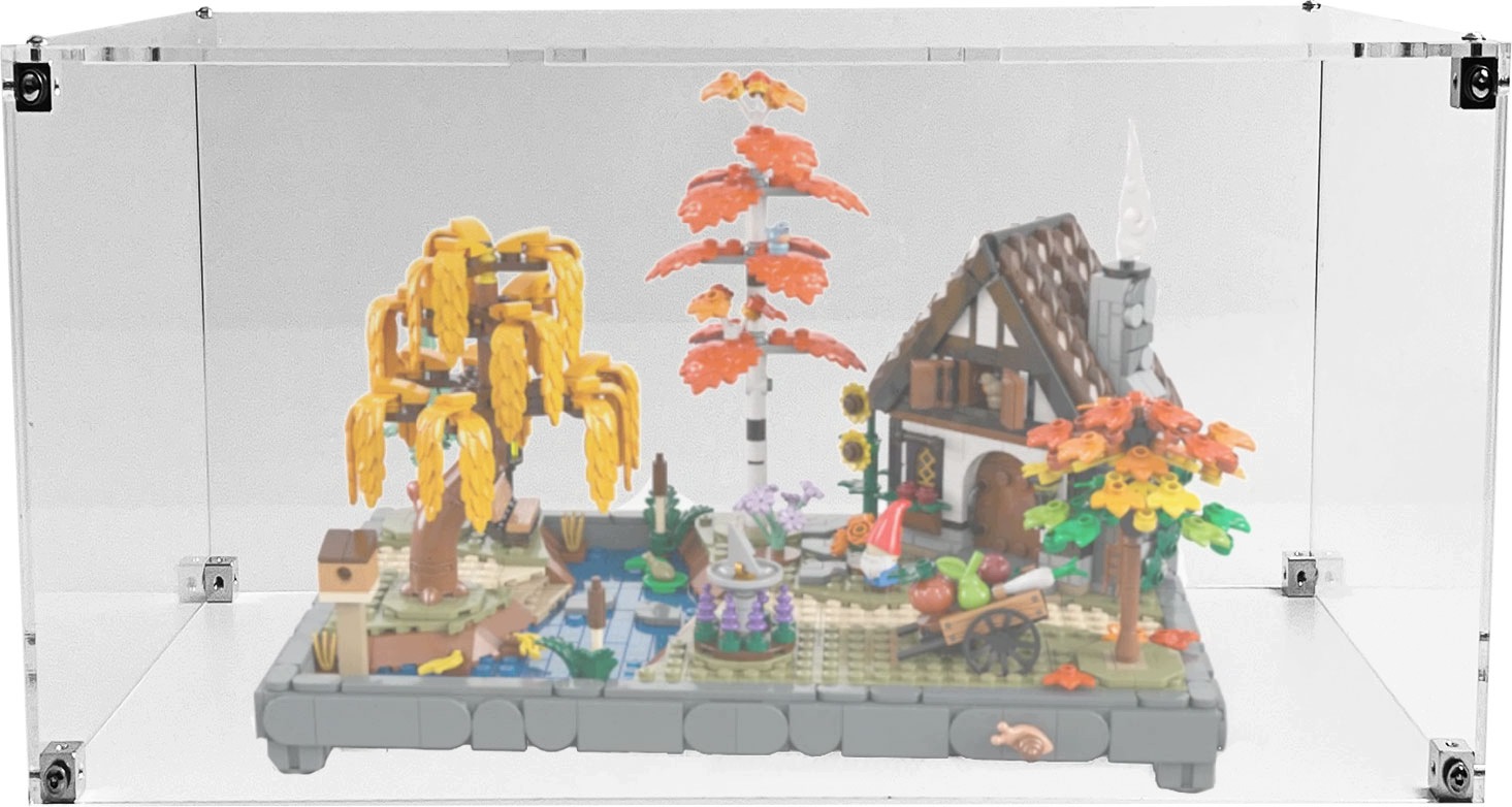 Vitrína Drewlandia pro stavebnici Lego 11372 Icons Podzimní zahrada s chatou