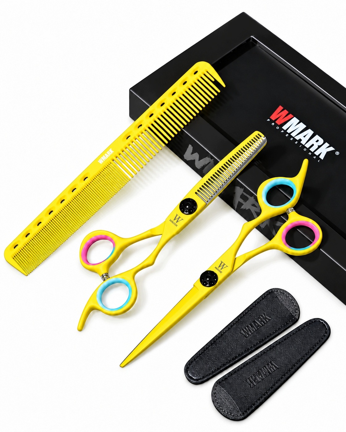 Wmark NG-PS015A Zestaw Nożyczki Fryzjerskie Degażówki 6" Etui Żółte