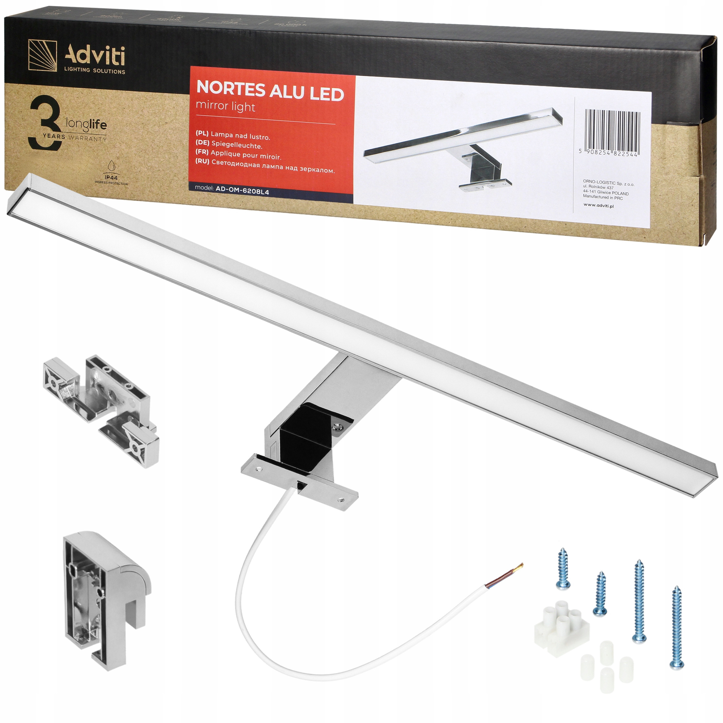 Kinkiet Łazienkowy Led Lampa Nad Lustro 18W 100cm Neutralny 4000K Aluminium