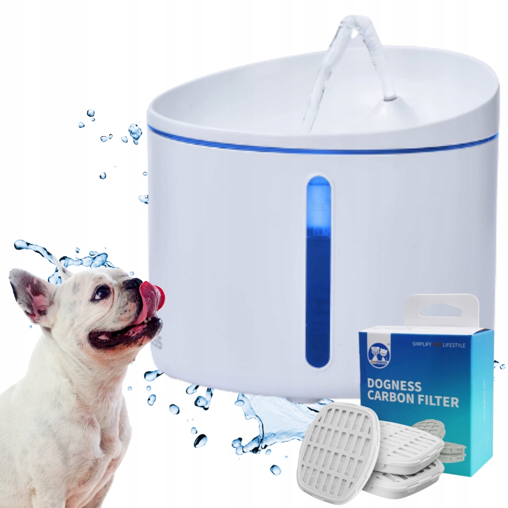 Levně Točená Fontána pro kočky psy, automatická, Led, tichá, Dogness 1 l filtry