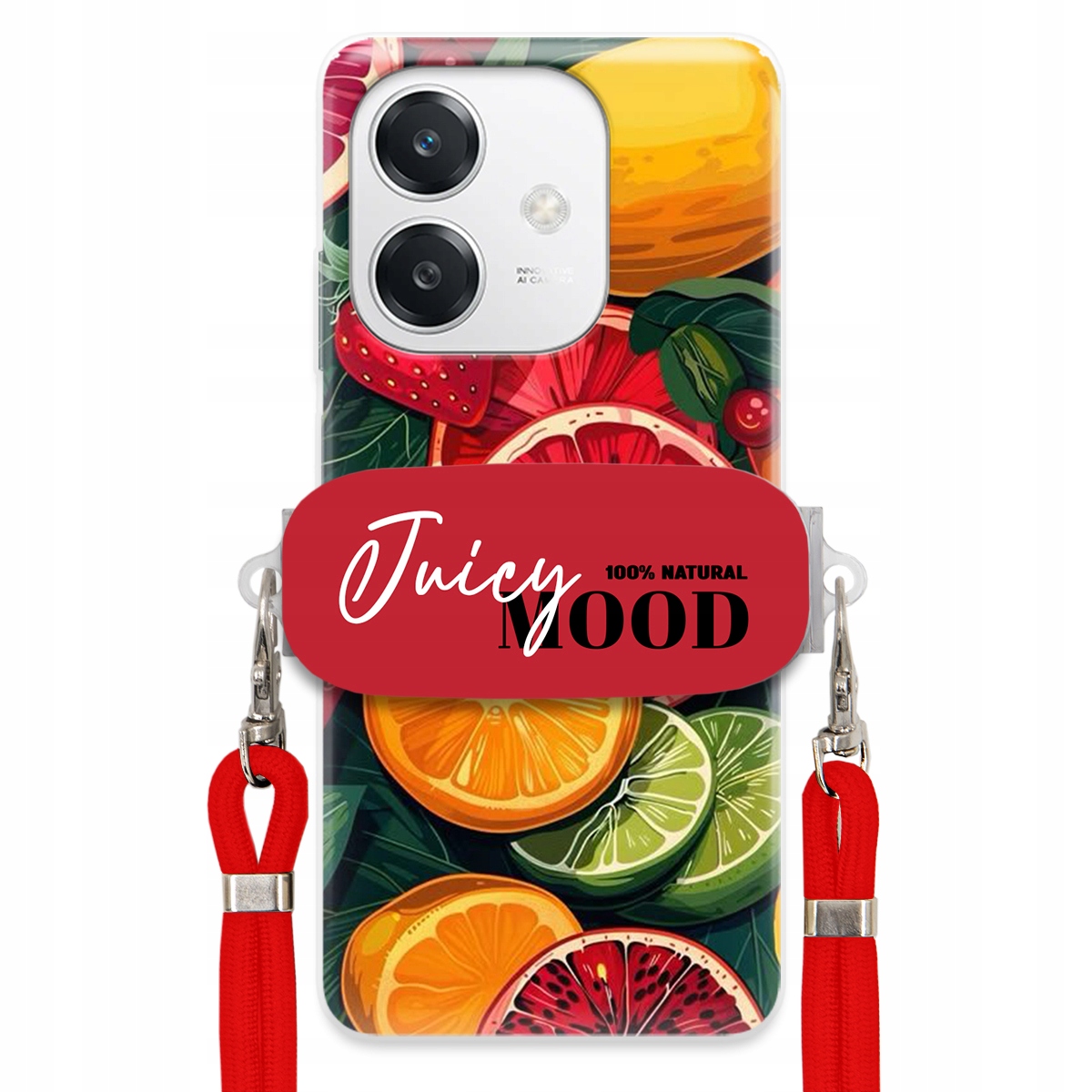 Puzdro pre Oppo A40M Červené vodítko Crossbody Módny držiak Juice Mood Ovocie