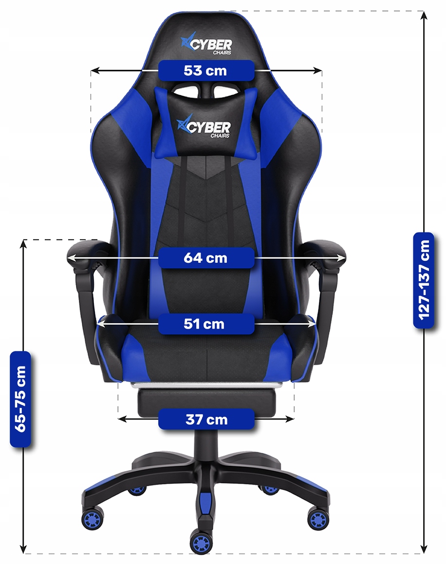FOTEL GAMINGOWY - CYBER CHAIRS - X-POWER BLUE Szerokość mebla 64 cm
