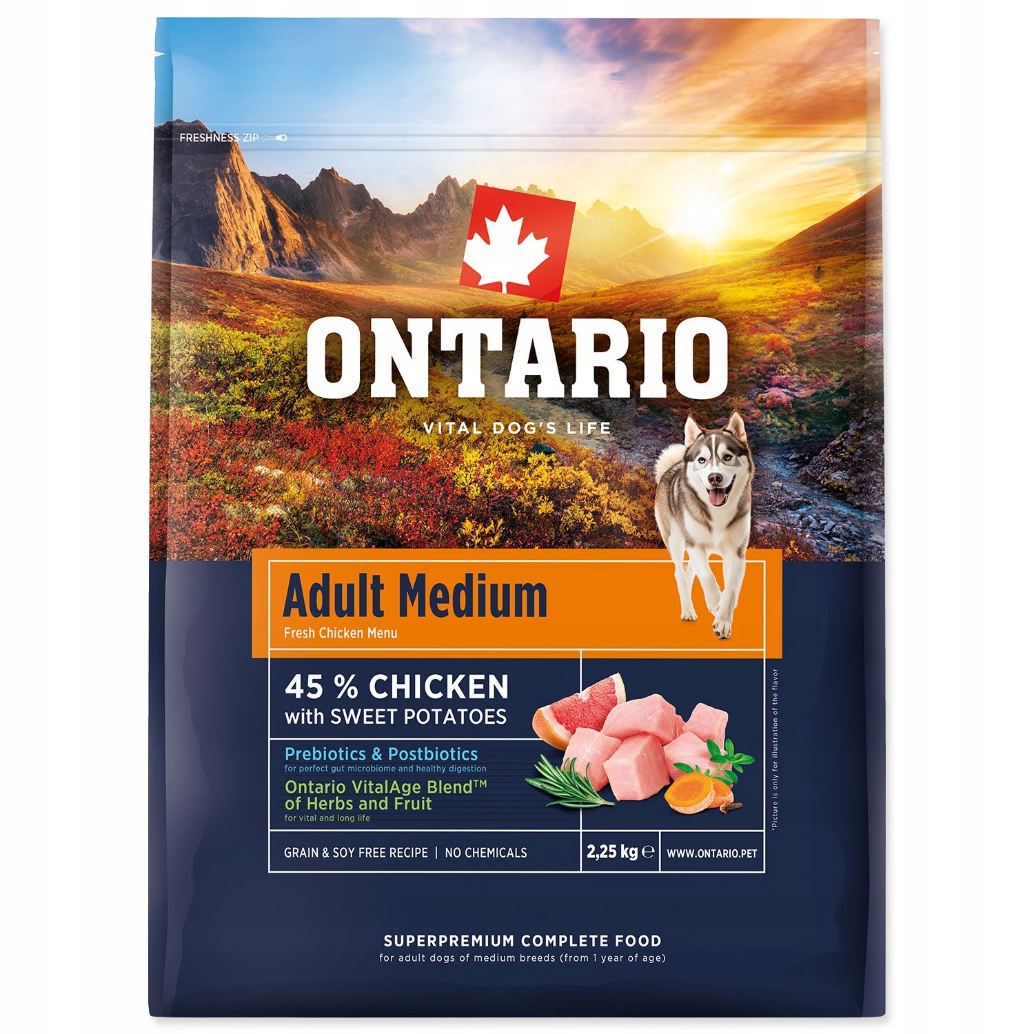 Levně Krmivo Ontario Adult Medium Chicken & Sweet Potatoes 2,25kg