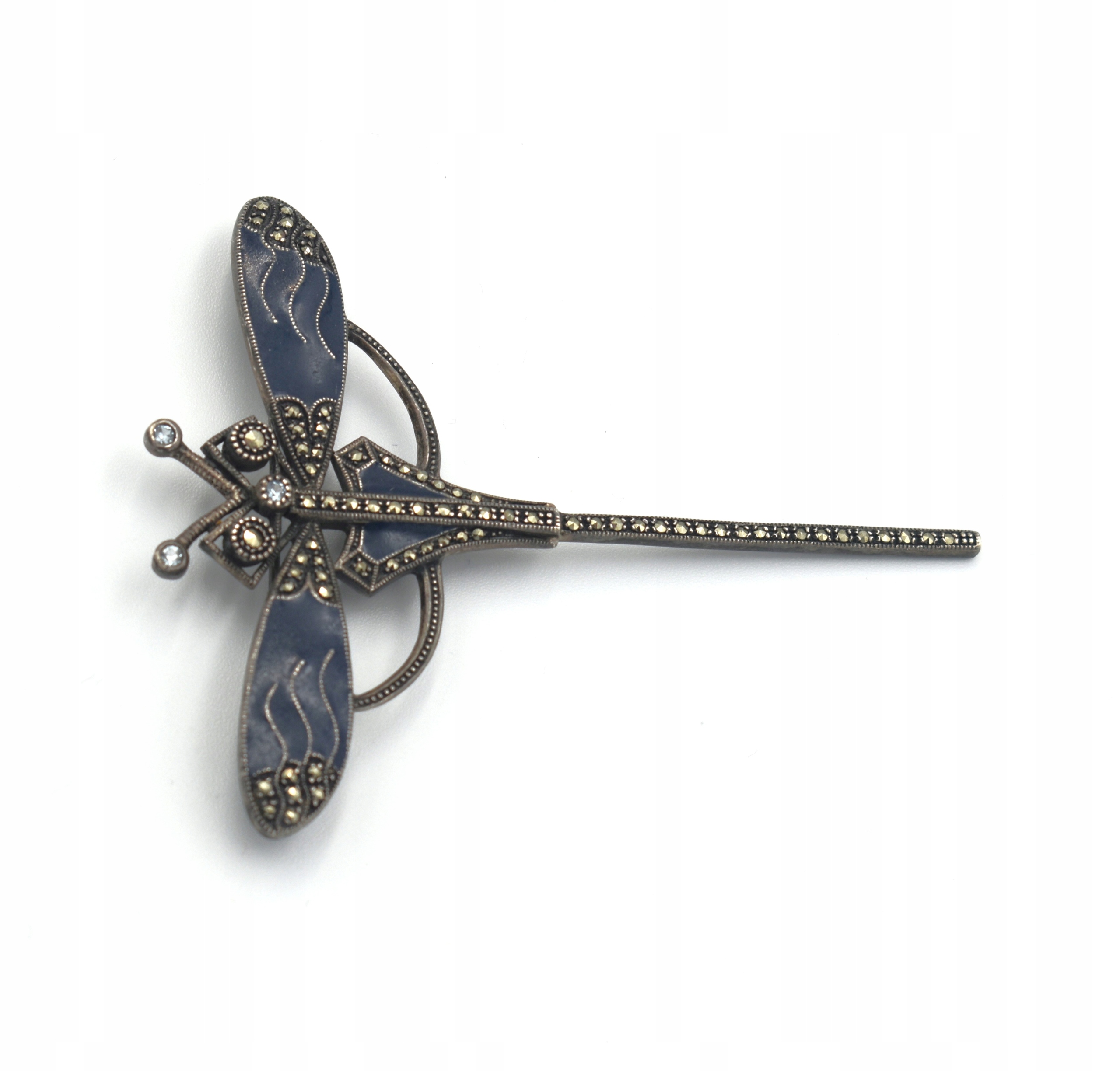 SREBRNA WAŻKA- OKAZAŁA BROSZKA, EMALIA