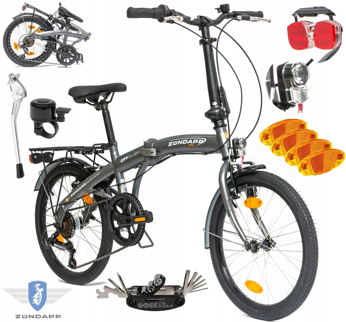 Pánské skládací dámské městské kolo Shimano 20", skládací, osvětlení patky